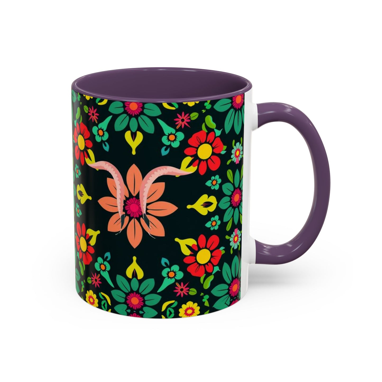 Accent Coffee Mug, Aquarius, Zodiac v4, Flower Pattern, (11, 15oz)