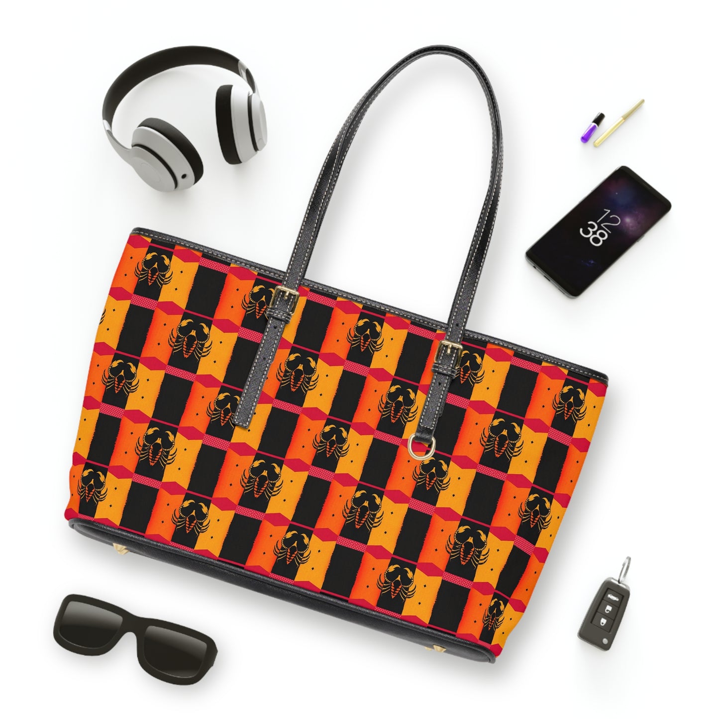 Leather Shoulder Bag, Scorpio, Zodiac v2, Shapes Pattern