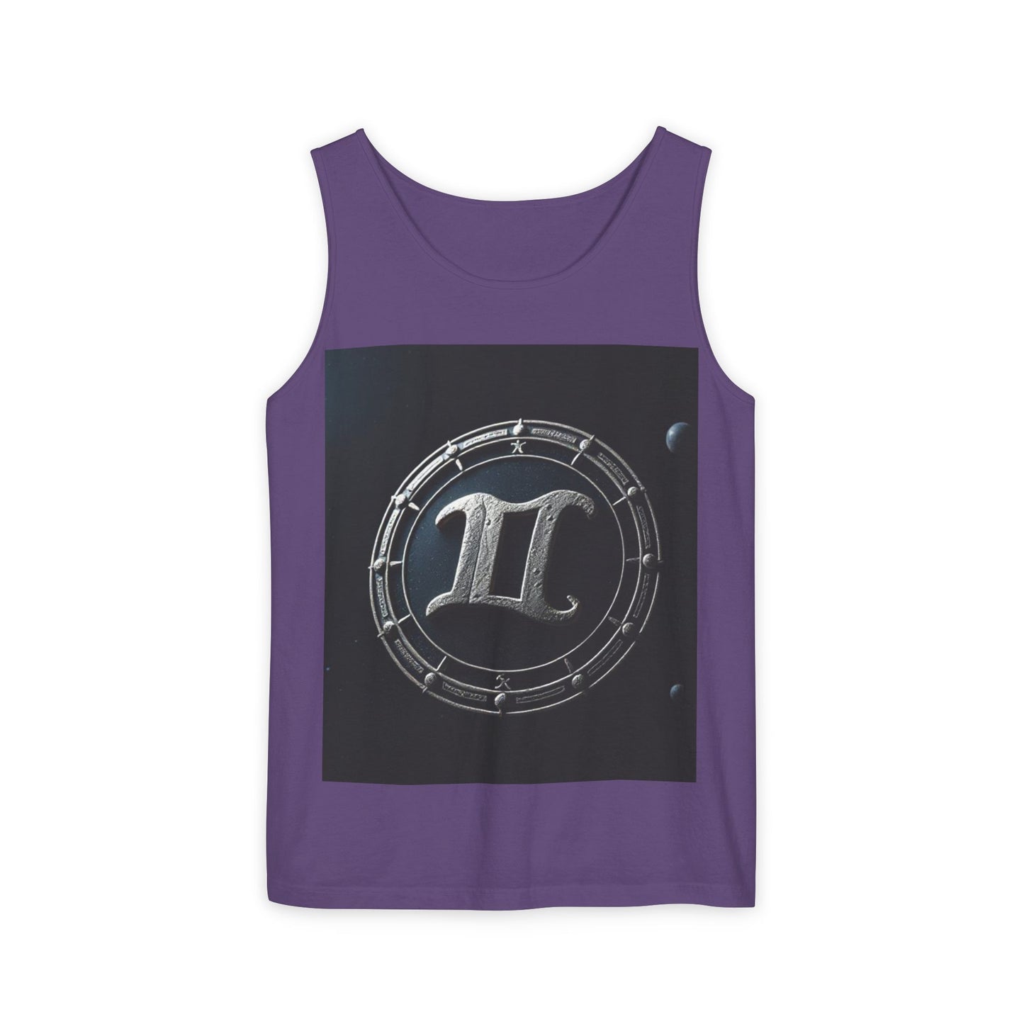 Unisex Garment-Dyed, Tank Top, Gemini Design, Space Symbol v1, 100% US cotton