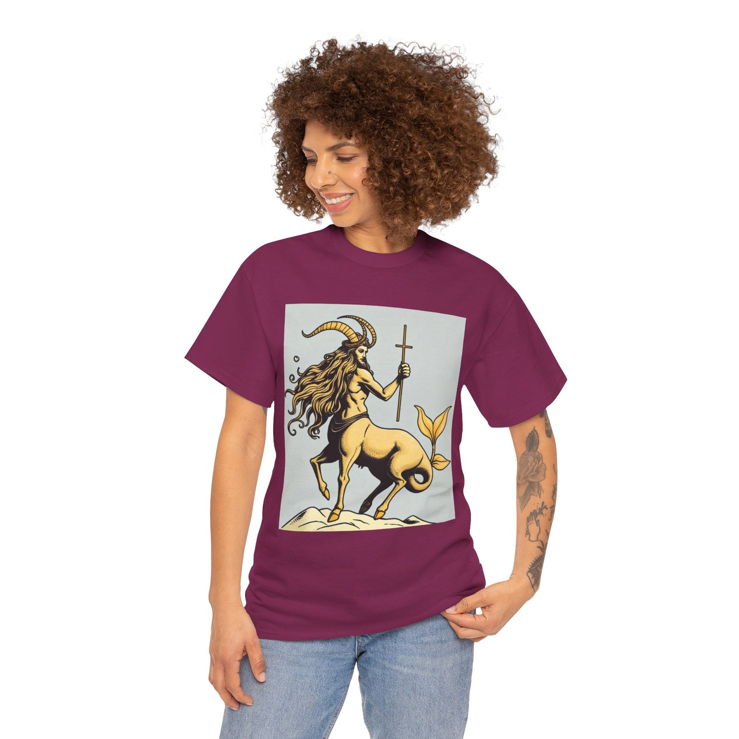 Unisex Heavy Cotton T-Shirt, Capricorn God v3, Zodiac Design