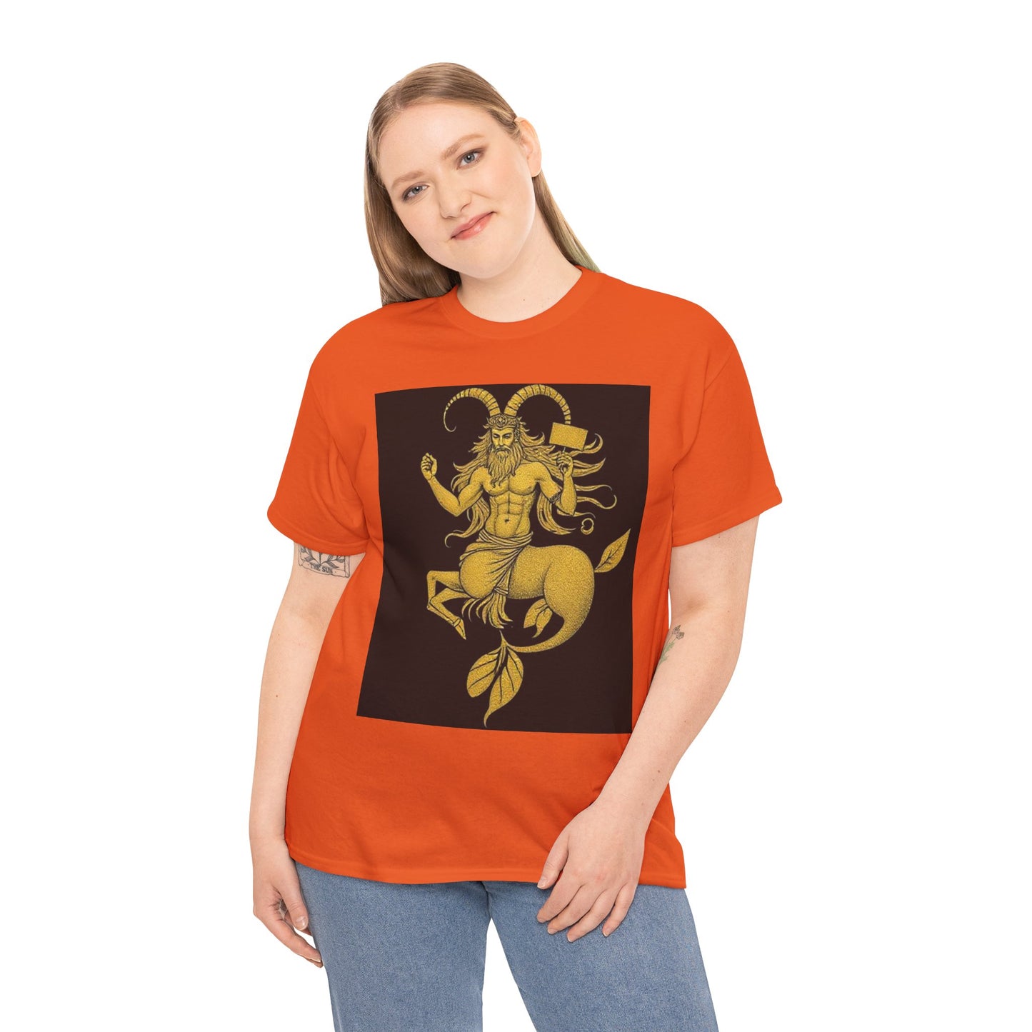 Unisex Heavy Cotton T-Shirt, Capricorn God, Zodiac Design