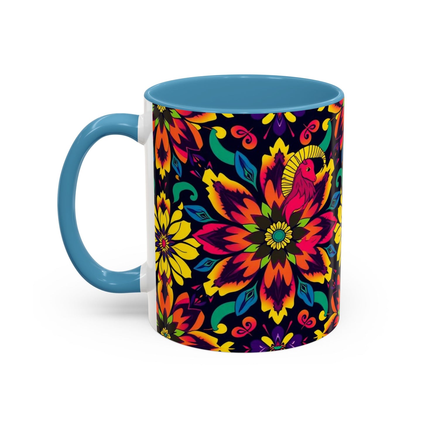 Accent Coffee Mug, Capricorn, Zodiac v4, Flower Pattern, (11, 15oz)