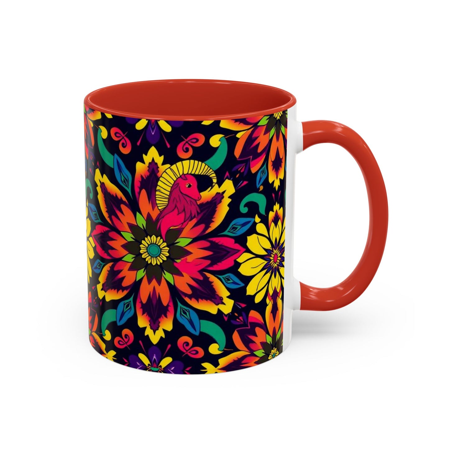 Accent Coffee Mug, Capricorn, Zodiac v4, Flower Pattern, (11, 15oz)
