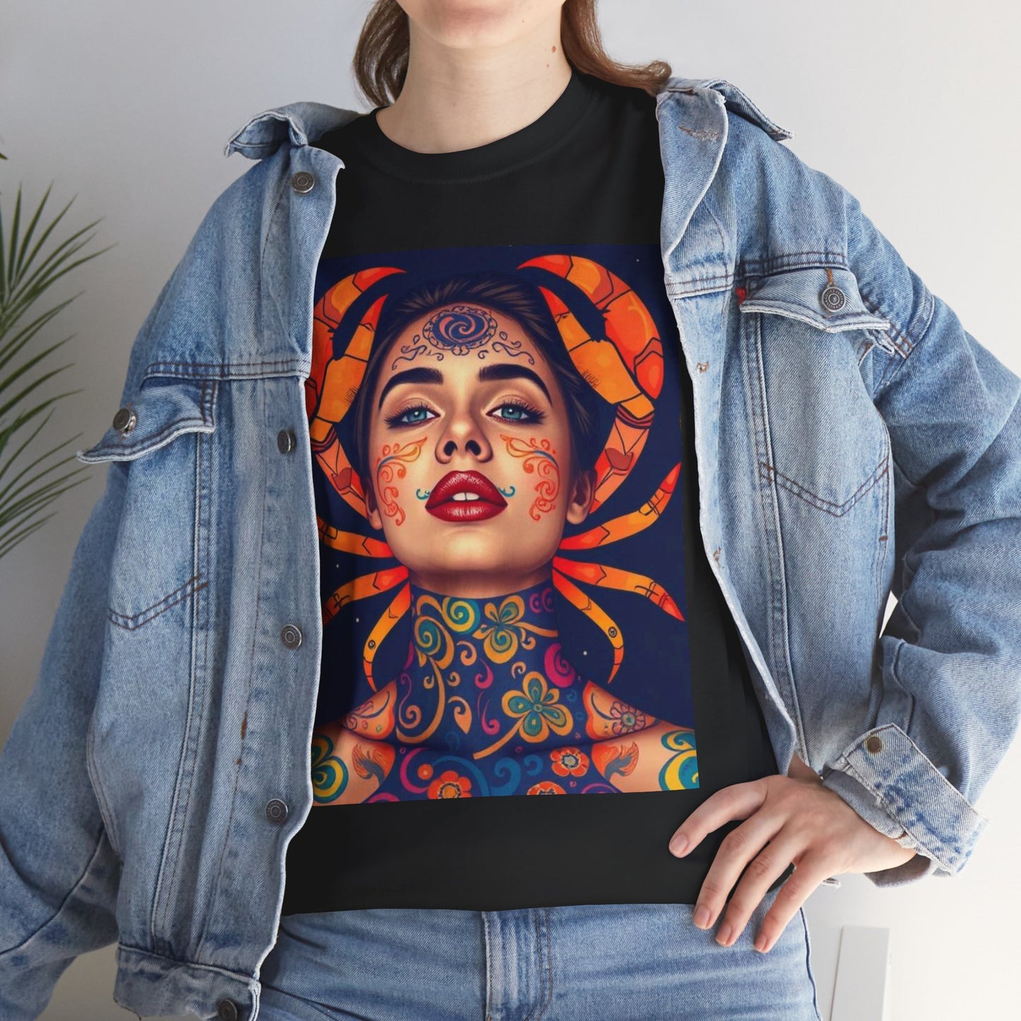 Unisex Heavy Cotton T-Shirt, Cancer, Zodiac v2, Sexy Art