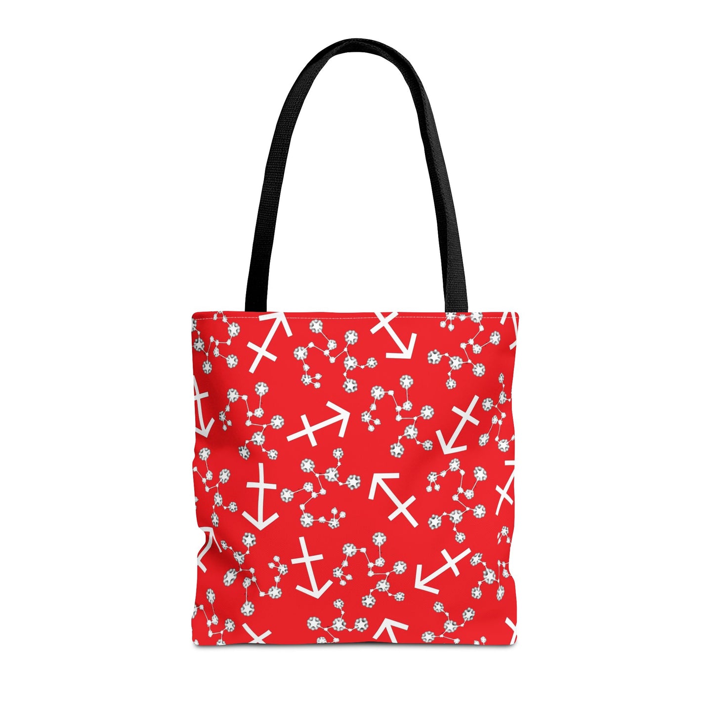 Tote Bag, Sagittarius Zodiac Sign, AOP, (Red, White Print)