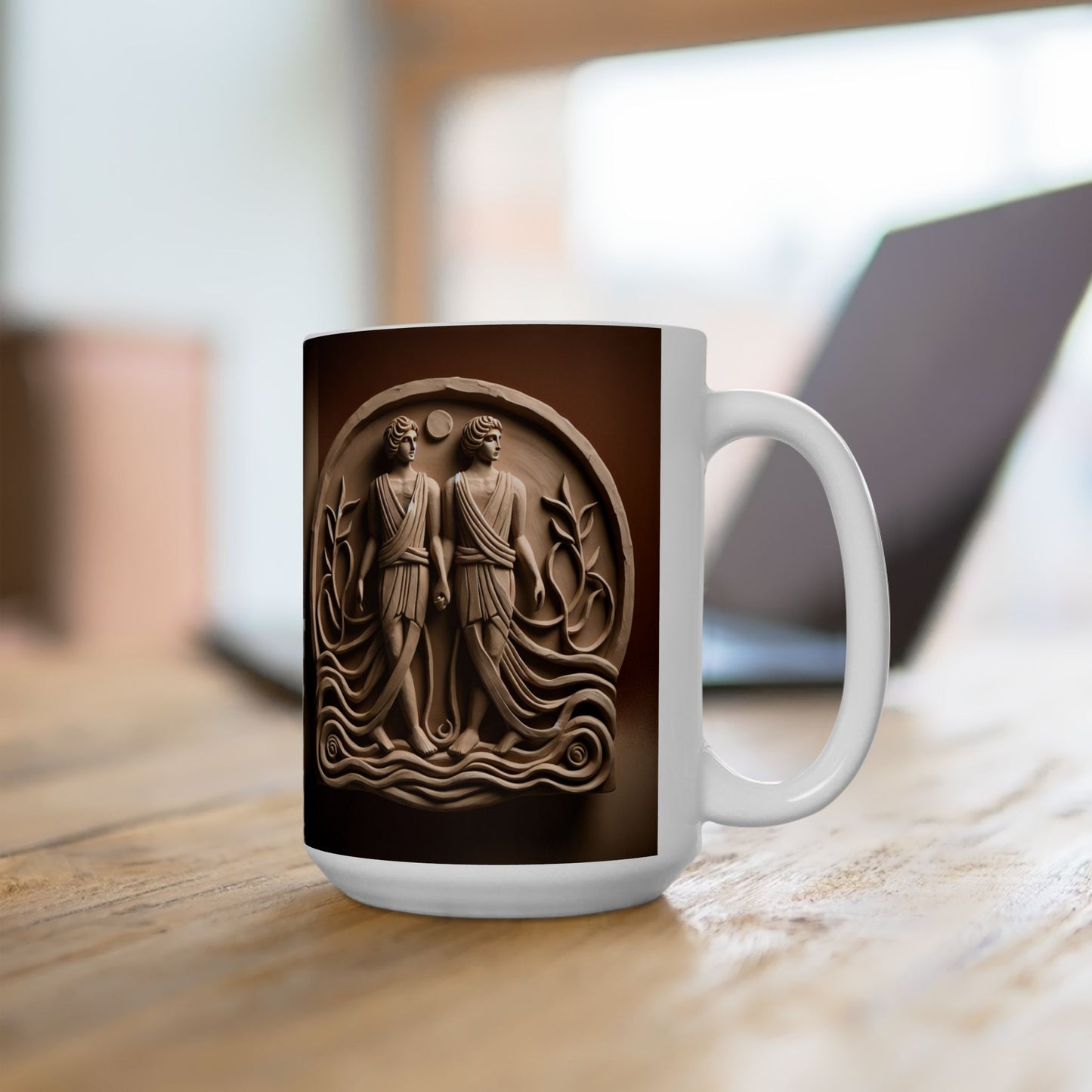 Ceramic Mug, (11oz, 15oz), Ceramic Coffee Mug, Statue Gemini Zodiac Design