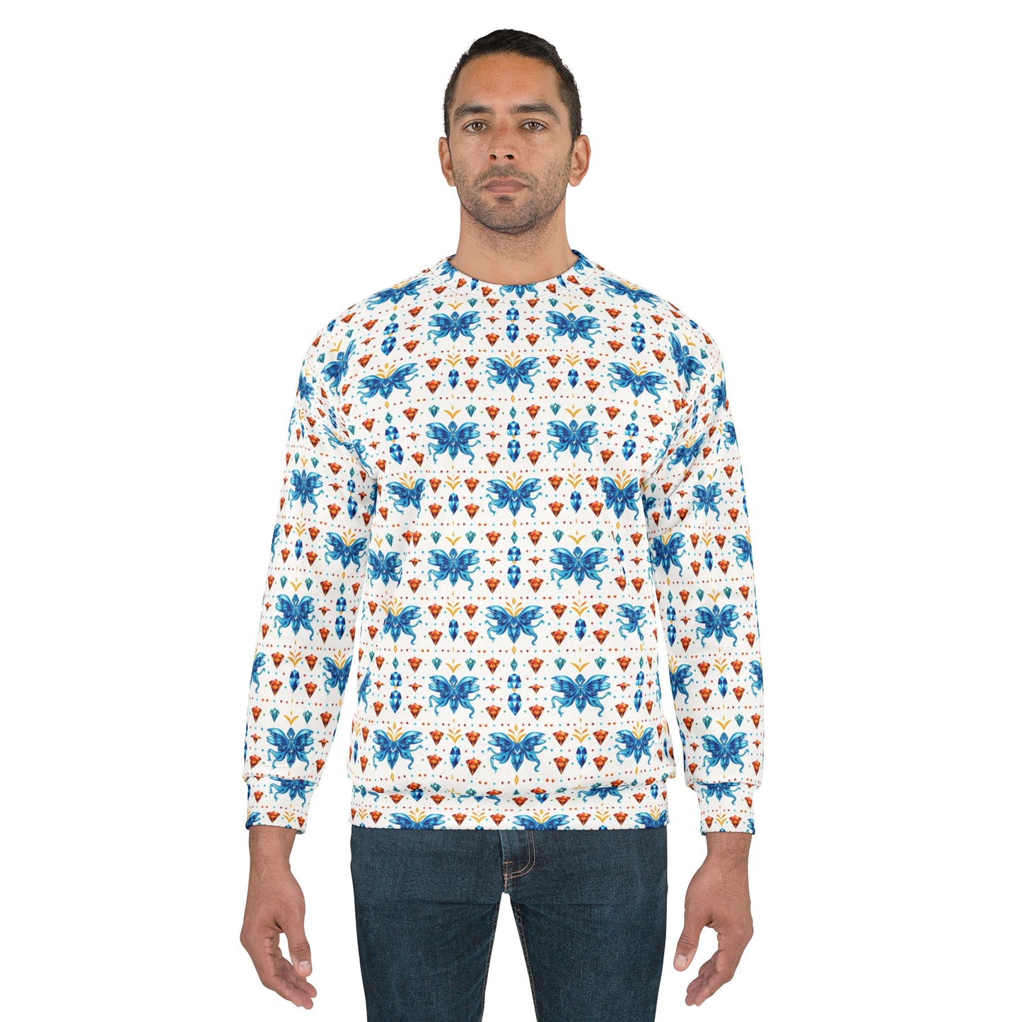 Unisex Sweatshirt (AOP), Aquarius, Zodiac v1, Jewel Pattern