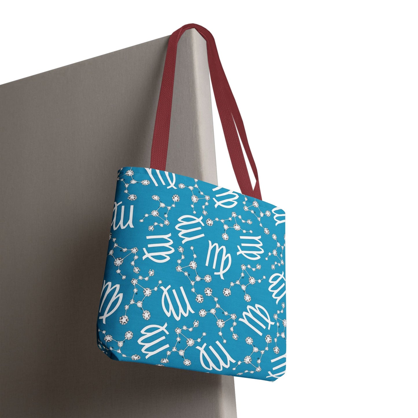 Tote Bag, Virgo Zodiac Sign, AOP, (Turquoise, White)