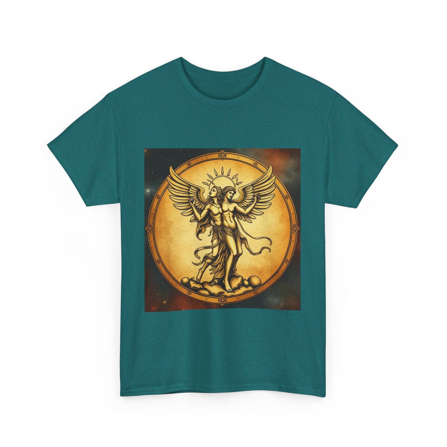 Unisex Heavy Cotton T-Shirt, Angel Twin, Gemini Zodiac Design