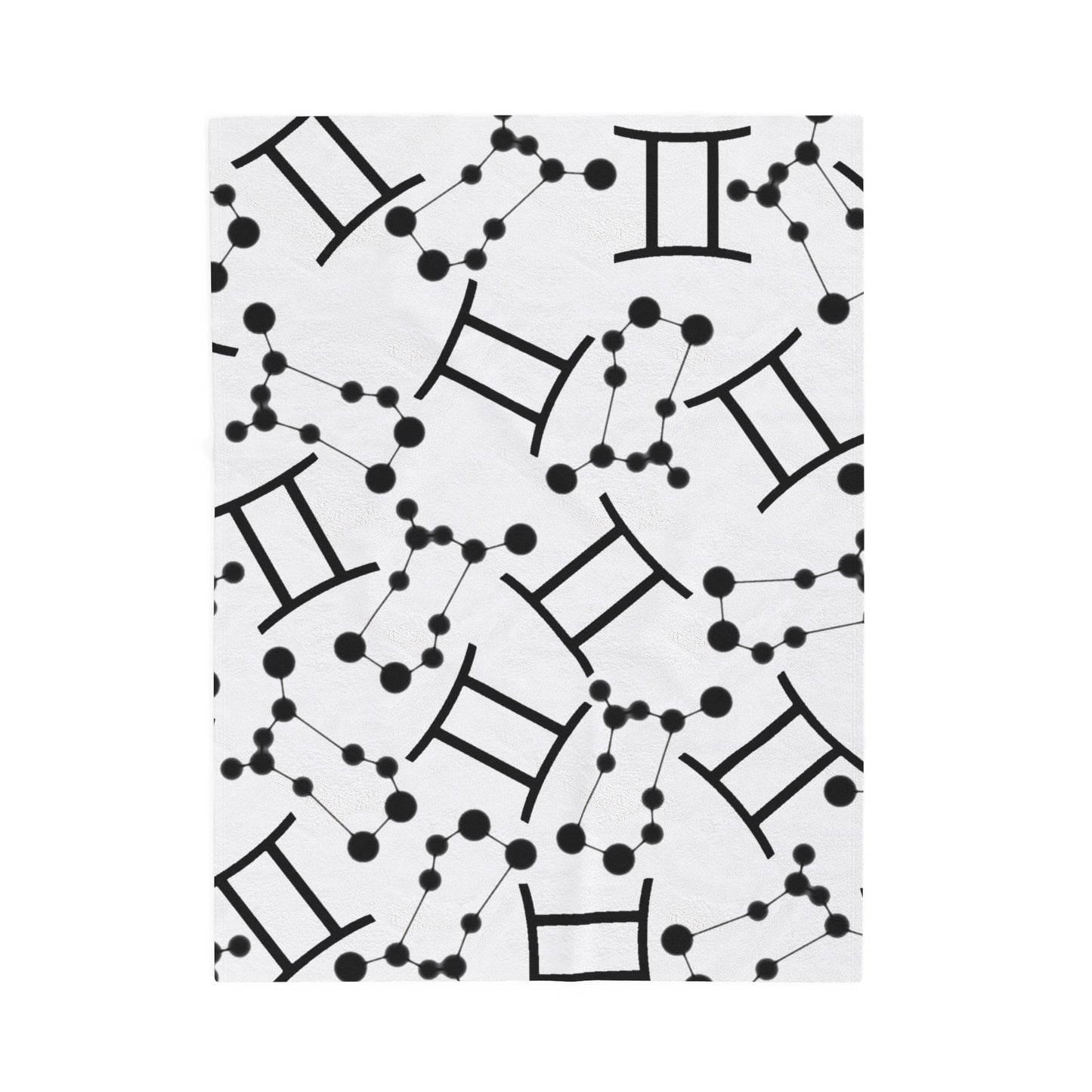 Velveteen Plush Blanket, Gemini Zodiac Sign, Constellation & Symbol, White, 100% polyester