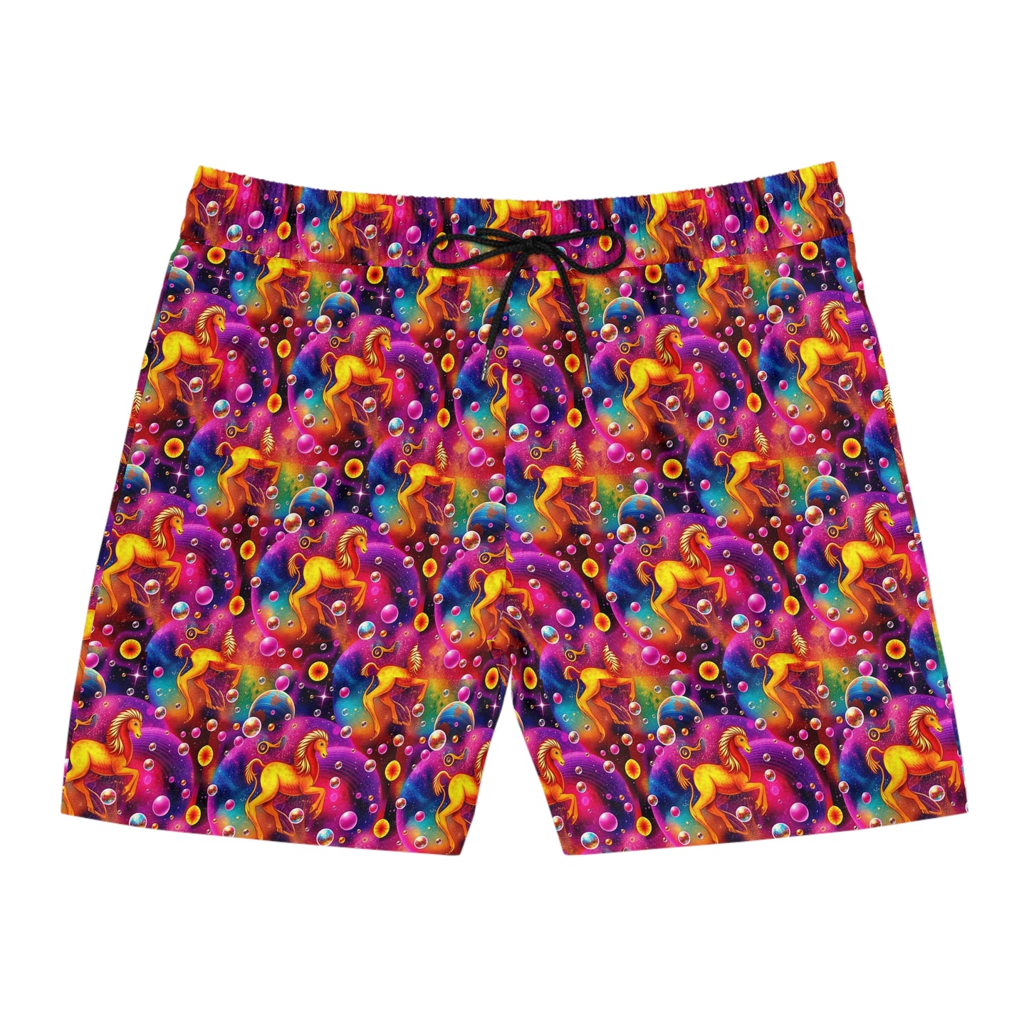 Men's Mid-Length Swim Shorts, (AOP), Virgo, Zodiac v1, Bubble Pattern