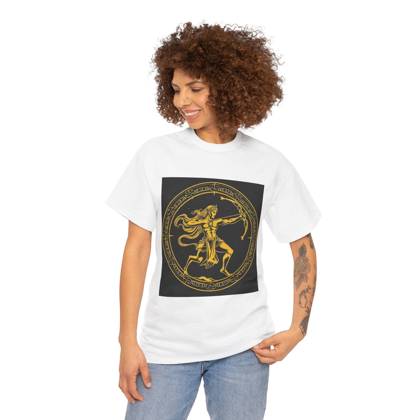 Unisex Heavy Cotton T-Shirt, Mythical Faun/Satyr, Sagittarius Zodiac Design