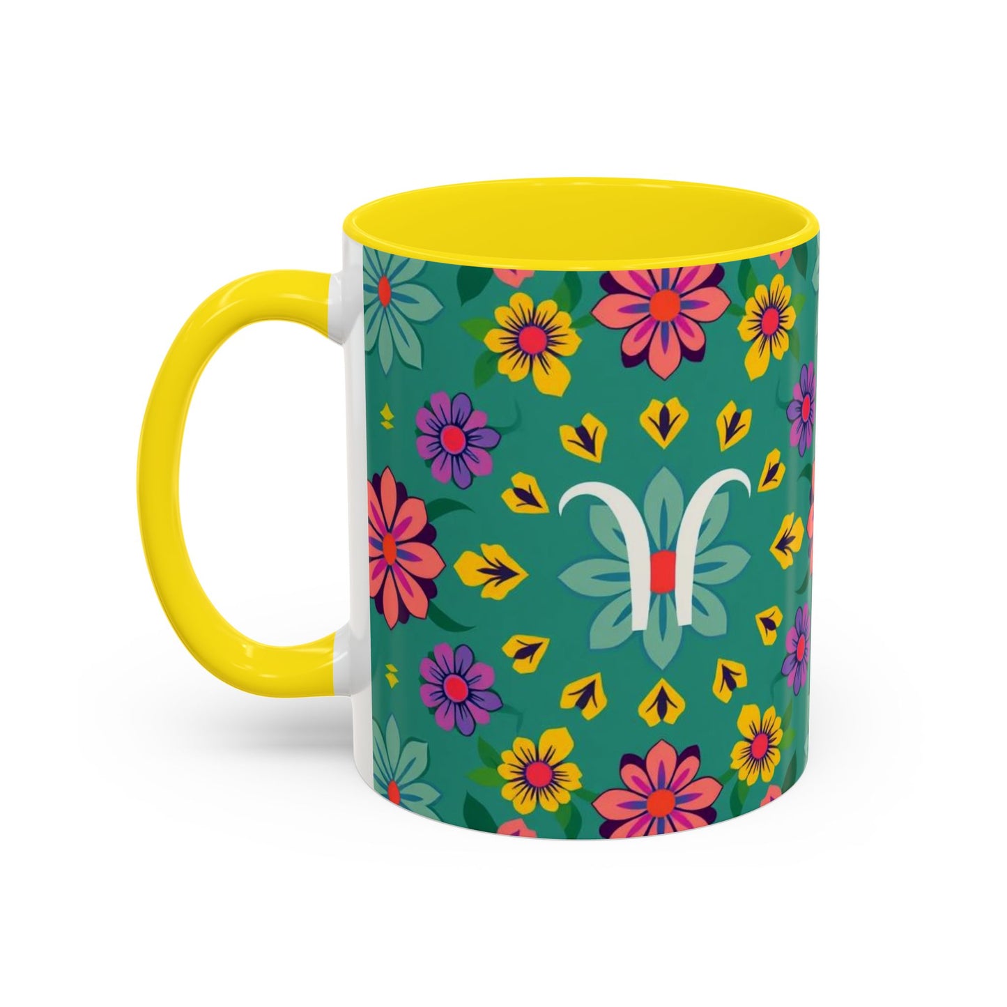 Accent Coffee Mug, Aquarius, Zodiac v3, Flower Pattern, (11, 15oz)
