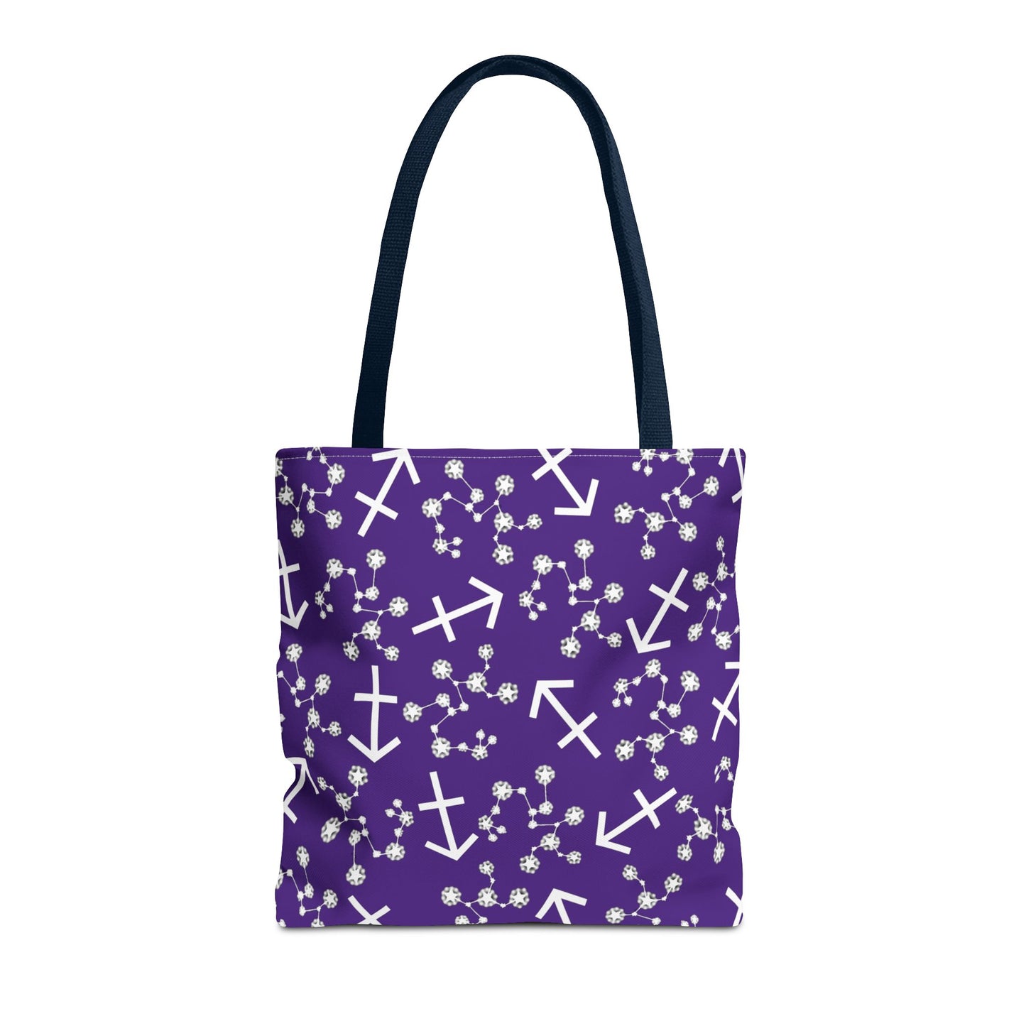 Tote Bag, Sagittarius Zodiac Sign, AOP, (Purple, White Print)