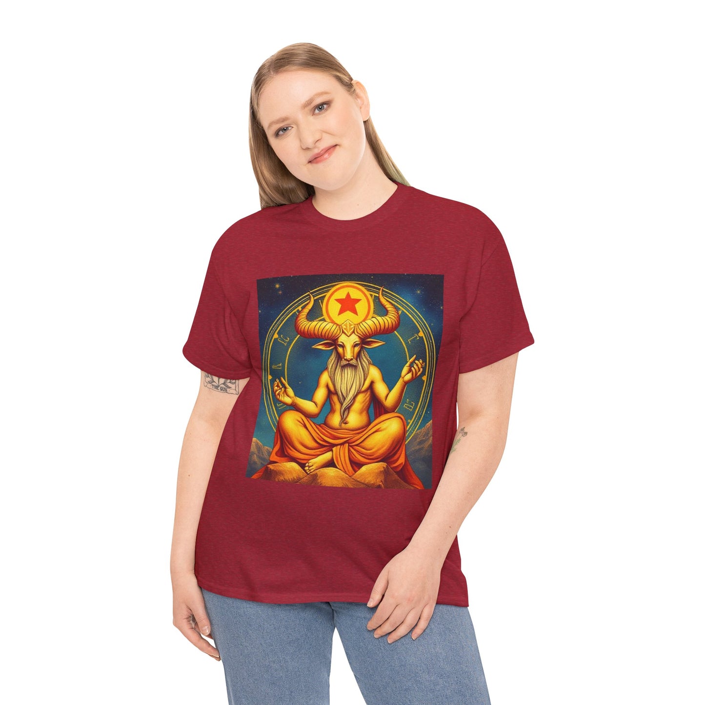 Unisex Heavy Cotton T-Shirt, Meditating Bull, Taurus Zodiac Design