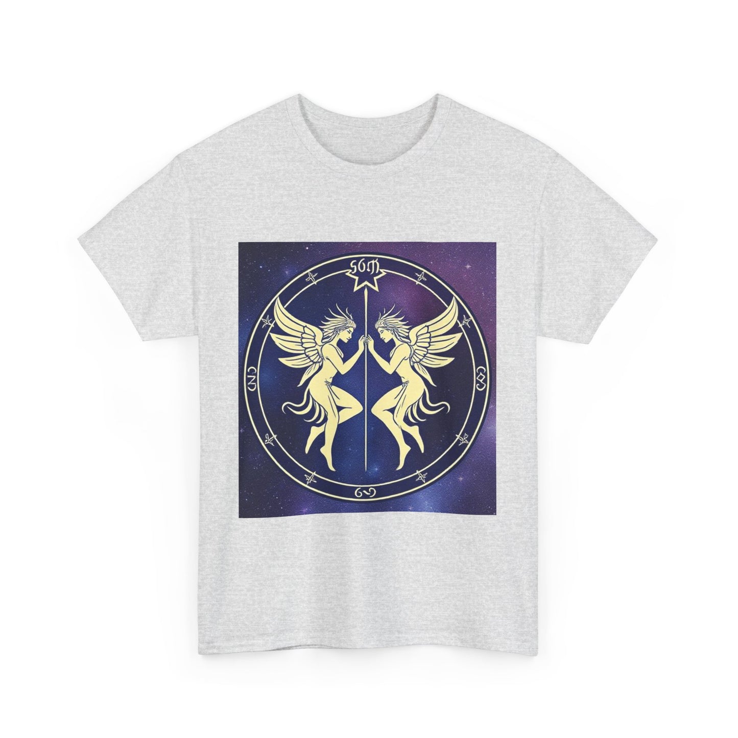 Unisex Heavy Cotton T-Shirt, Space Angel Twins, Gemini Zodiac Design