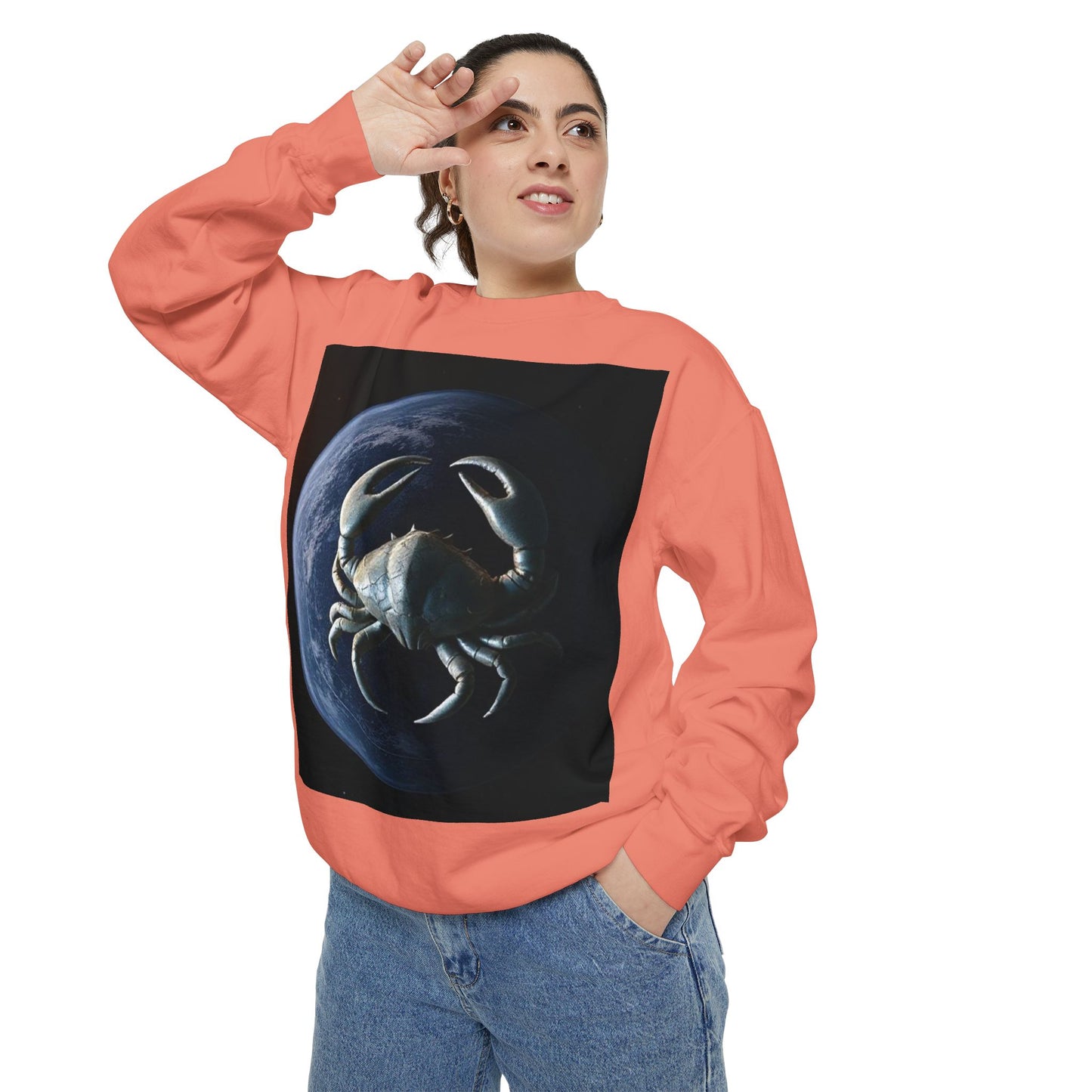 Garment-Dyed Sweatshirt, Unisex, Space Animal Design, Cancer