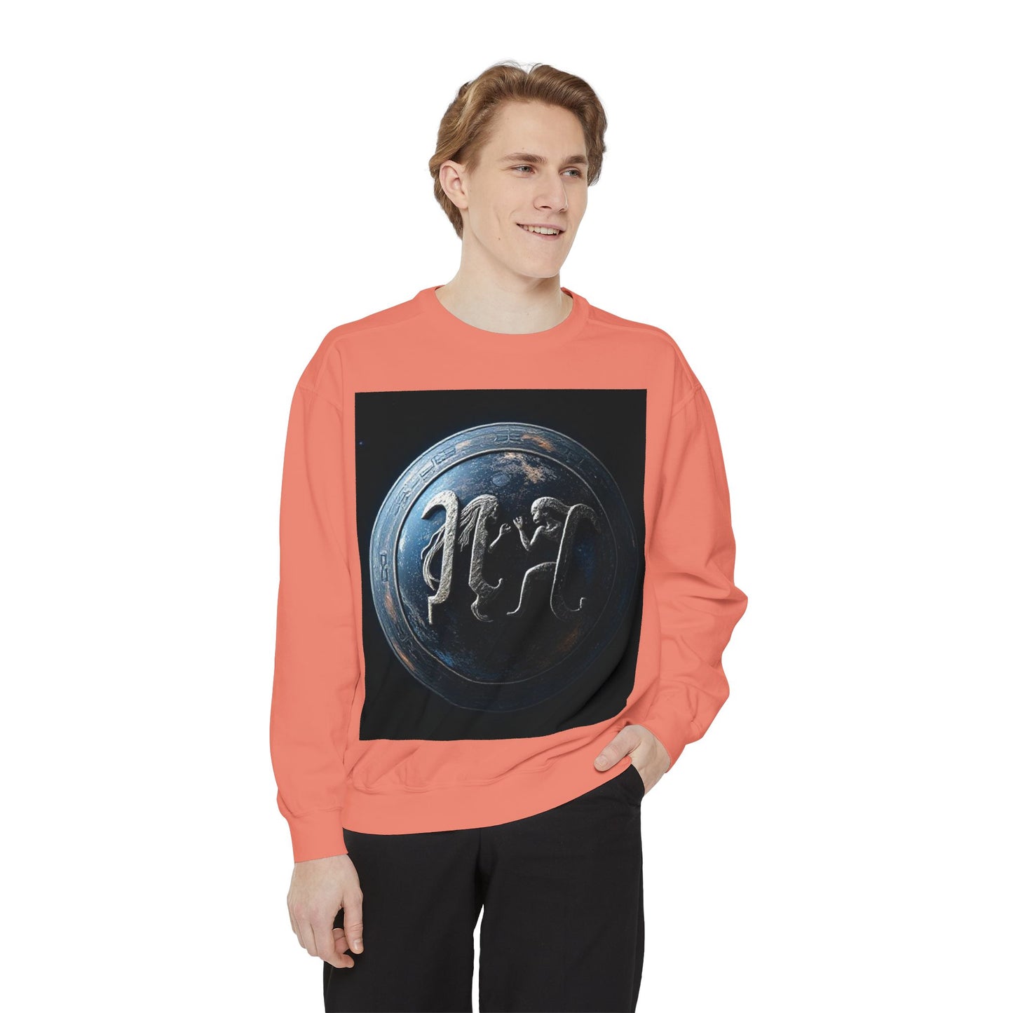 Garment-Dyed Sweatshirt, Unisex, Space Symbol Design, Gemini