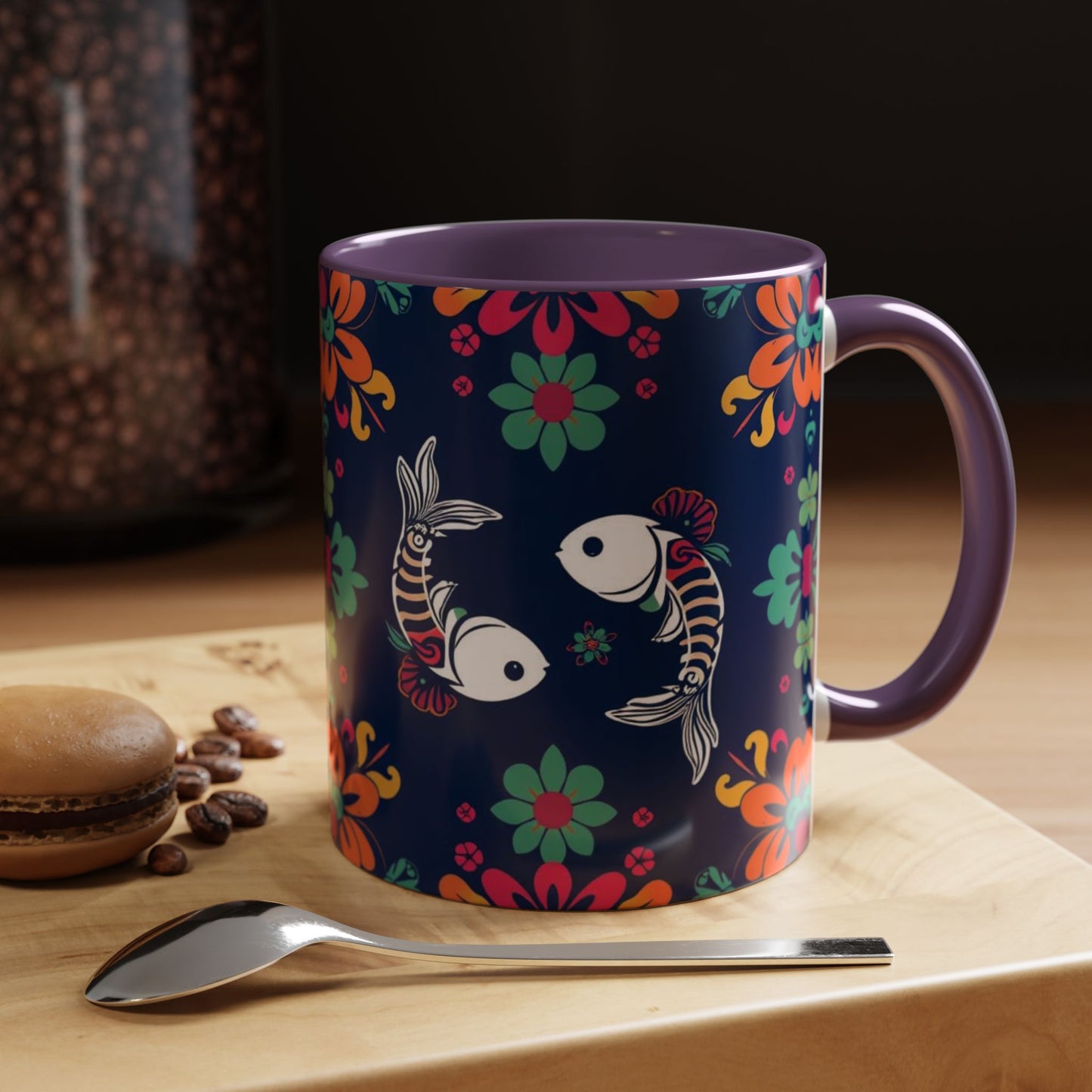 Accent Coffee Mug, Pisces, Zodiac. Flower Pattern, (11, 15oz)