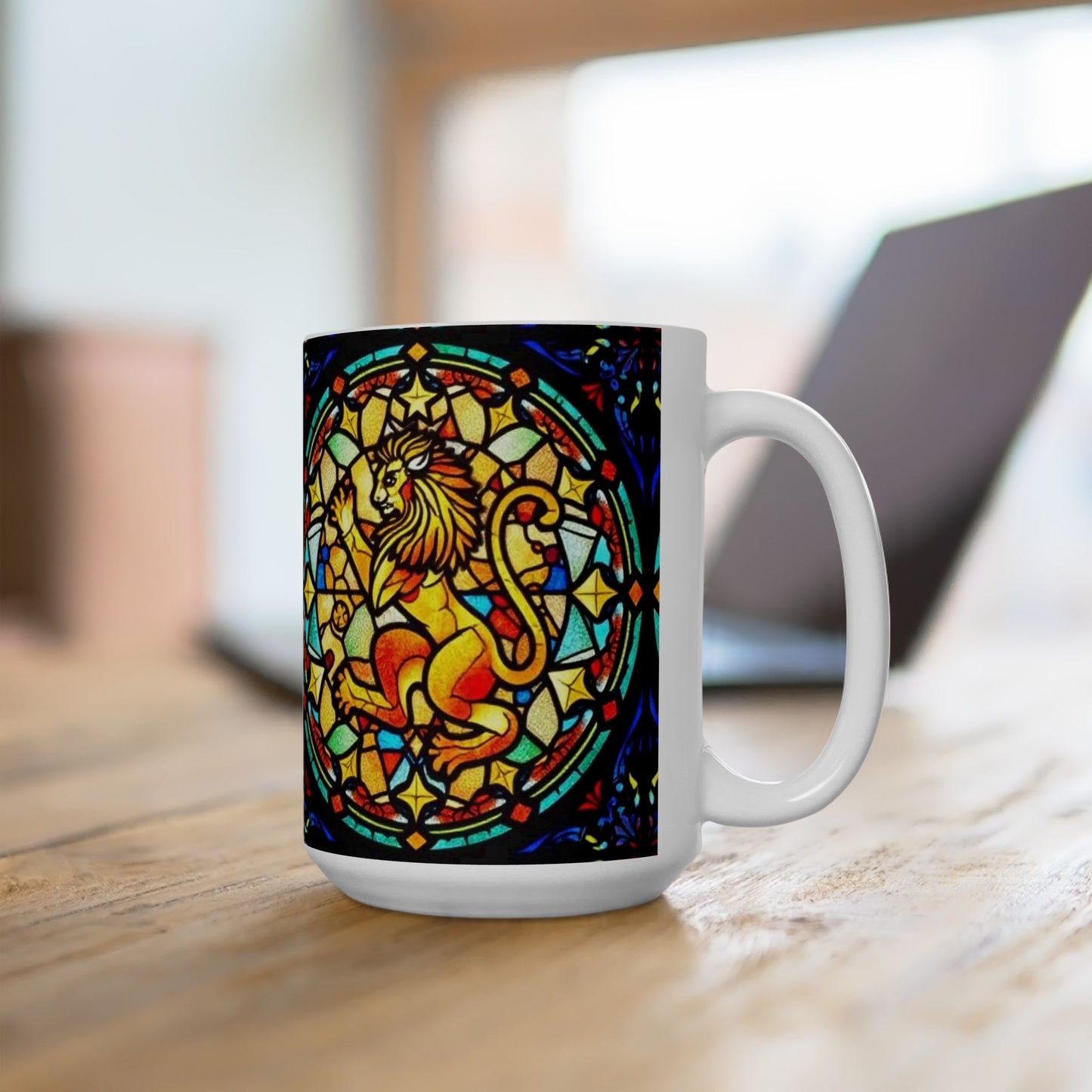 Ceramic Mug, (11oz, 15oz), Glass Design v1, AOP, Leo Zodiac Sign