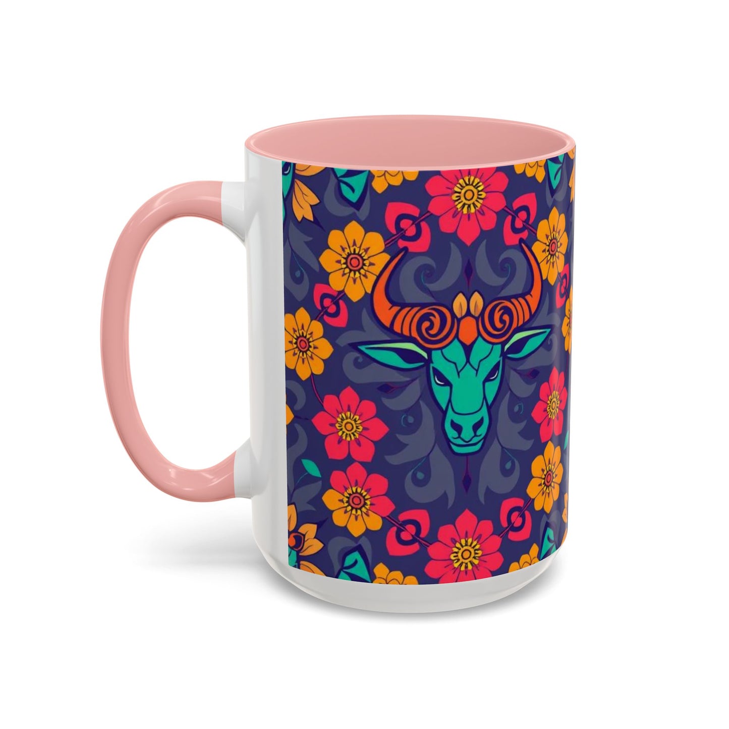 Accent Coffee Mug, Taurus, Zodiac. Flower Pattern, (11, 15oz)