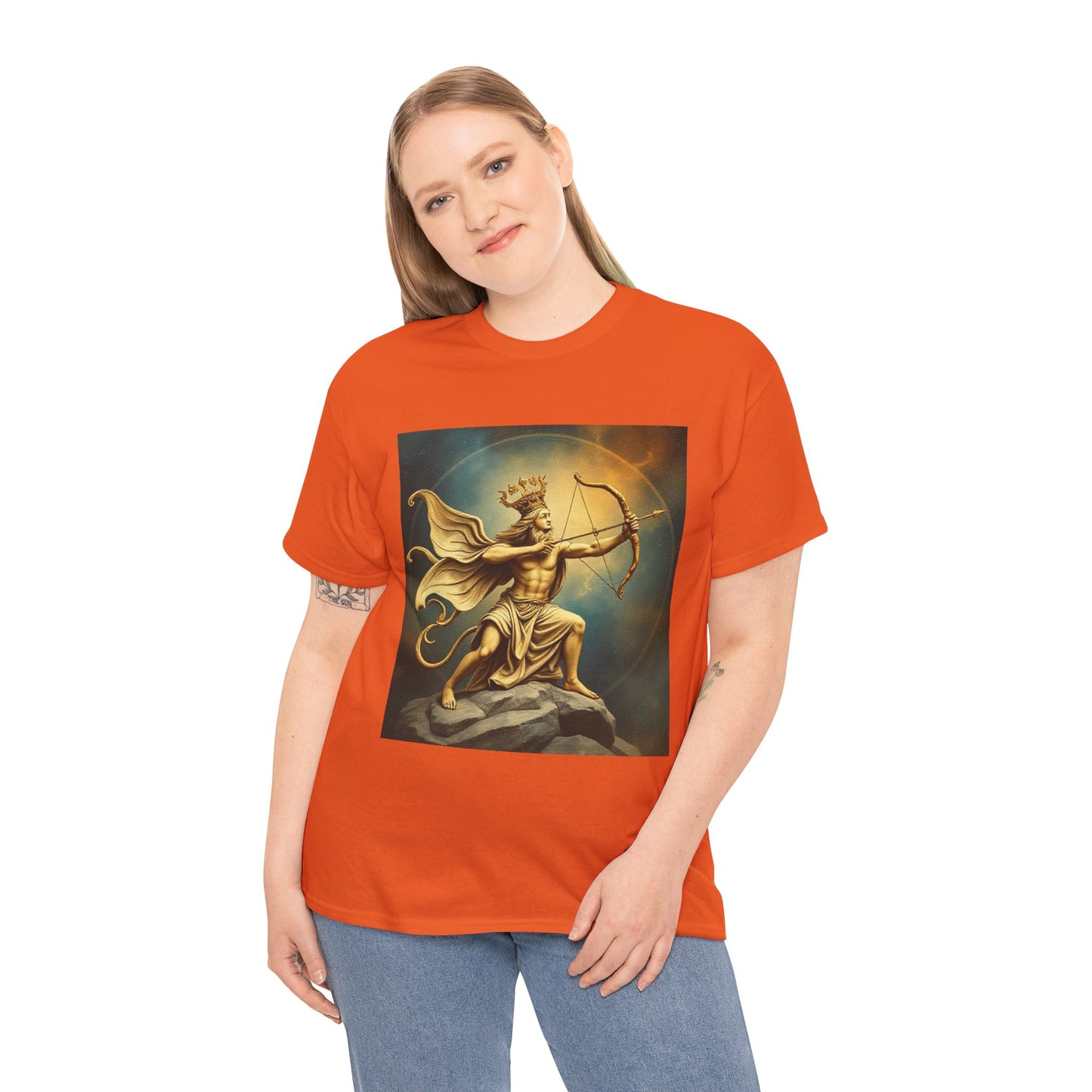 Unisex Heavy Cotton T-Shirt, Sagittarius King, Bow & Arrow v1, Zodiac Design