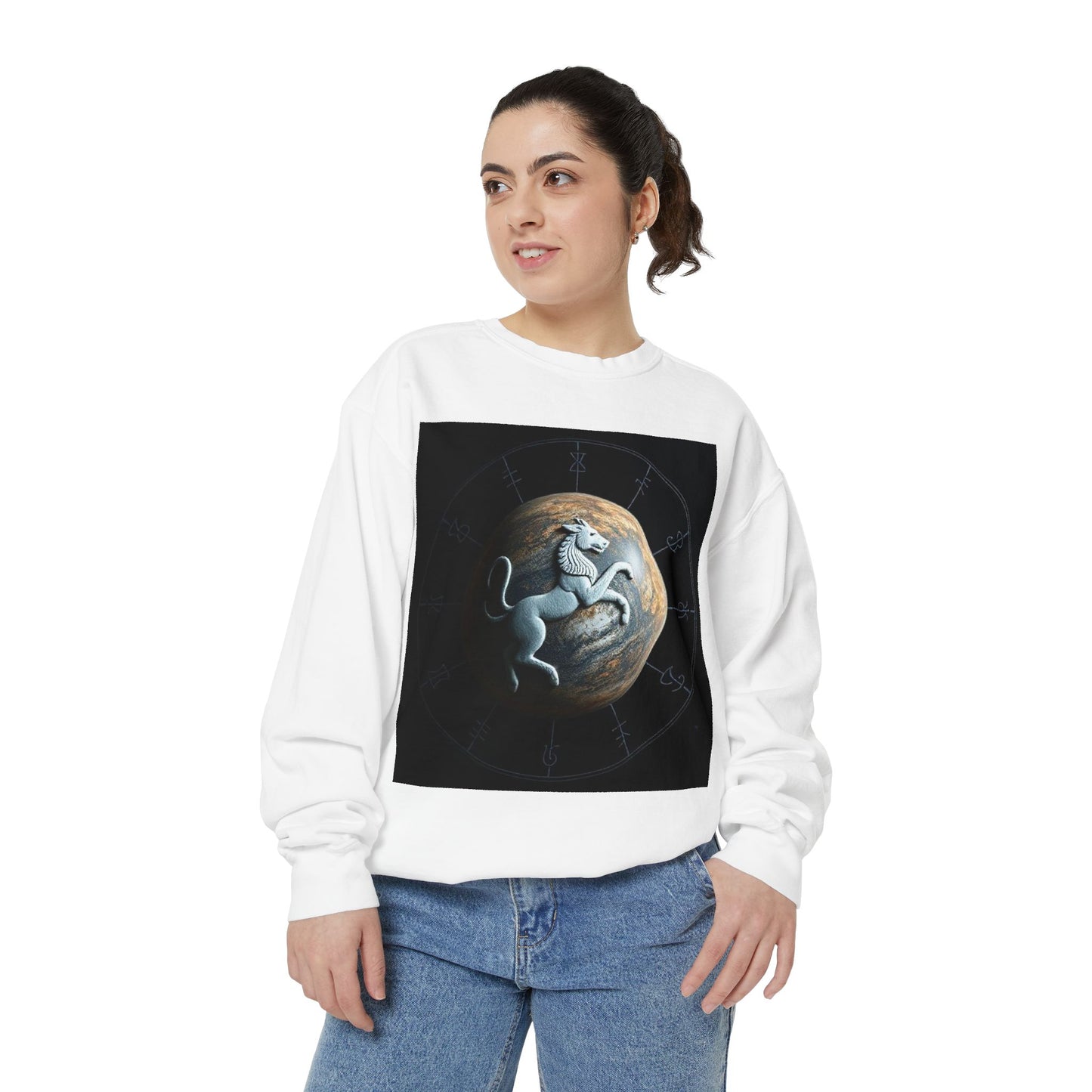 Garment-Dyed Sweatshirt, Unisex, Space Animal Design, Aquarius