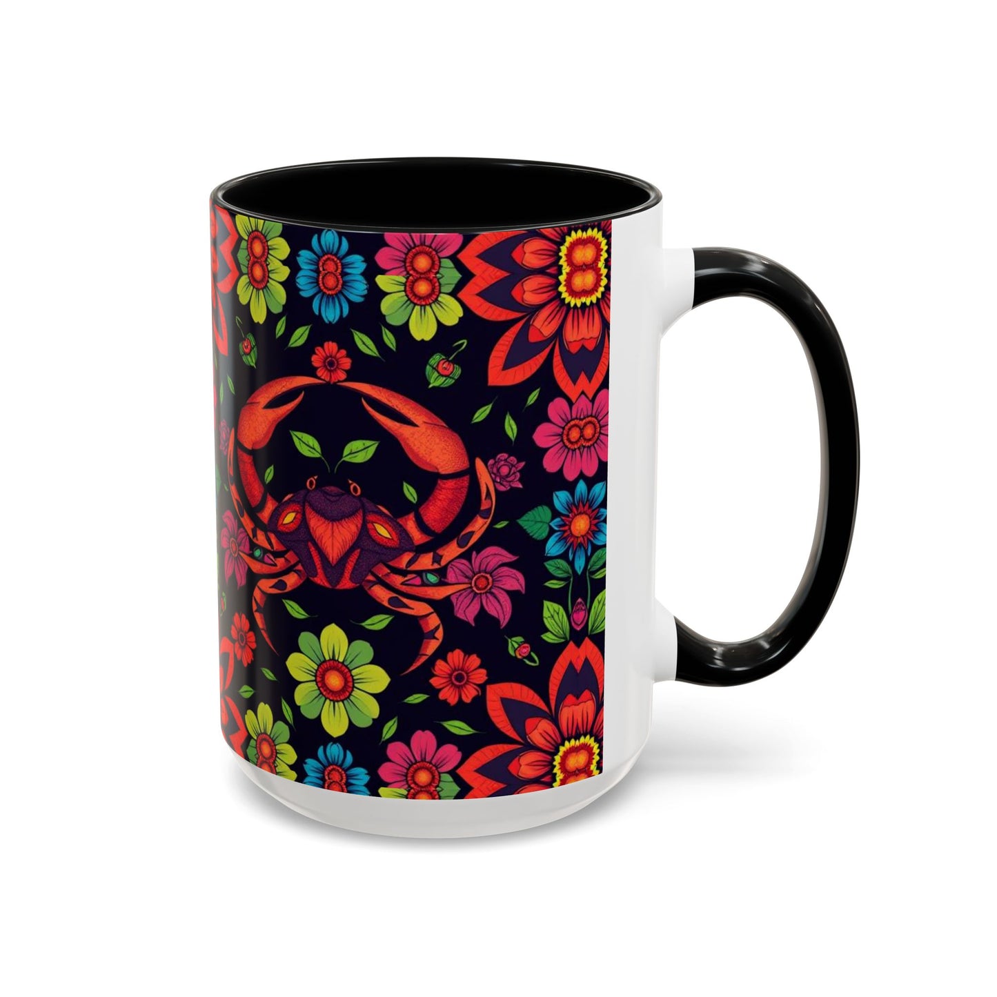Accent Coffee Mug, Cancer, Zodiac v4, Flower Pattern, (11, 15oz)