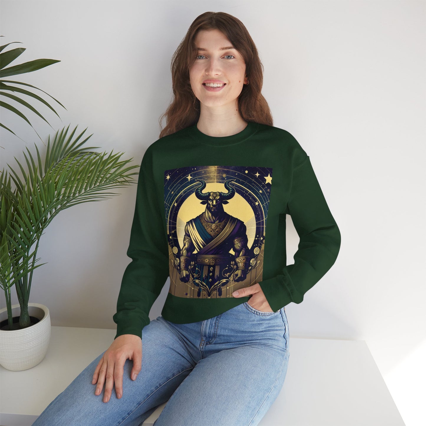 Unisex Heavy Blend™ Crewneck Sweatshirt, Minotaur, Taurus Zodiac Design