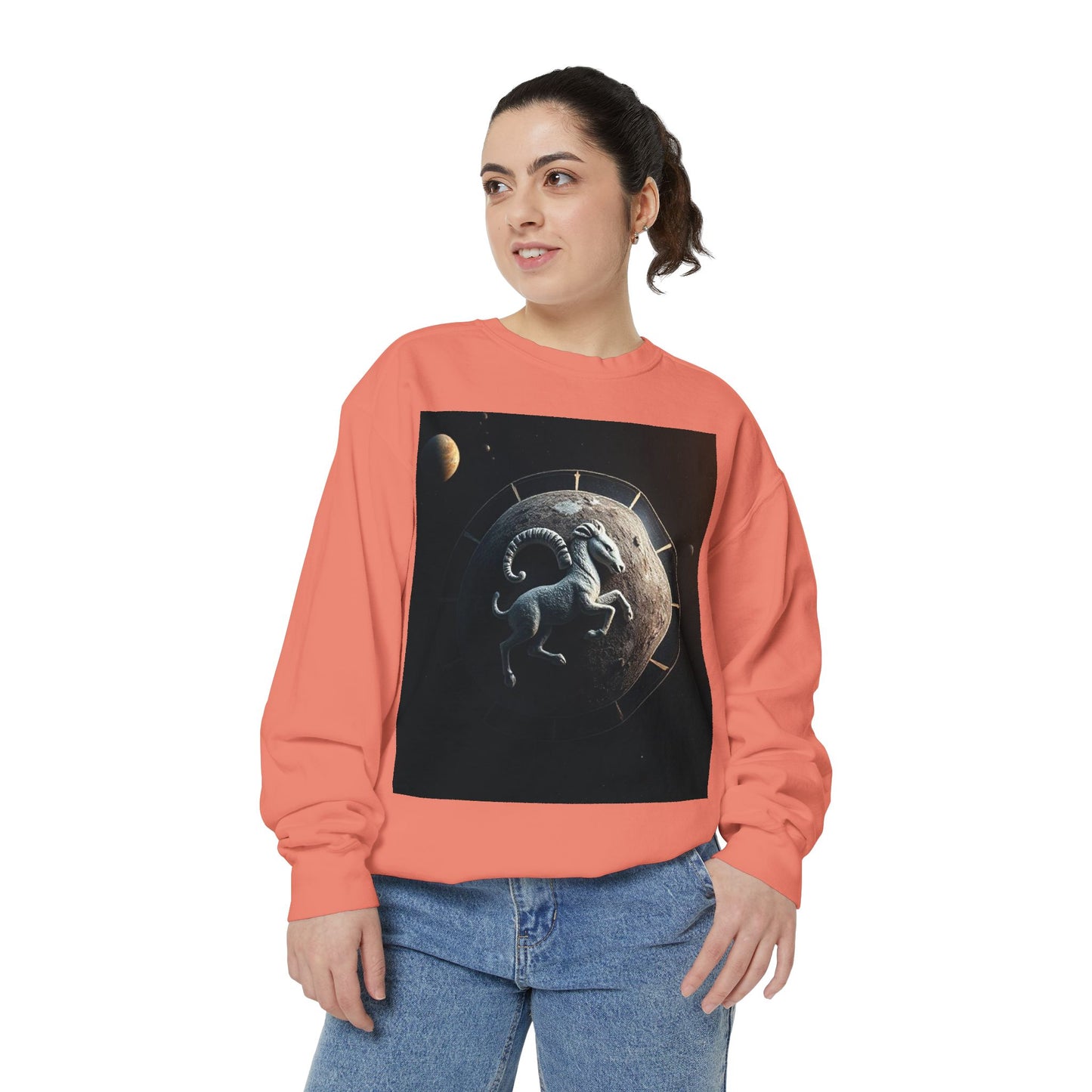 Garment-Dyed Sweatshirt, Unisex, Space Animal Design, Aries