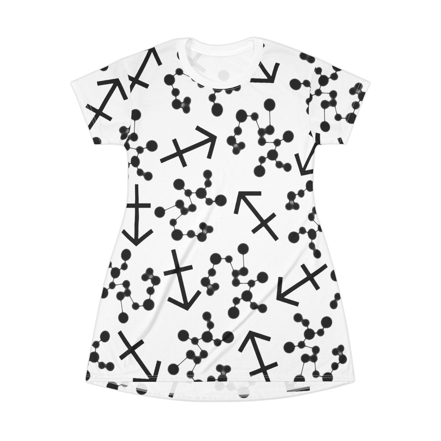 T-Shirt Dress (AOP), 100% Polyester, White thread color, Sagittarius Zodiac design