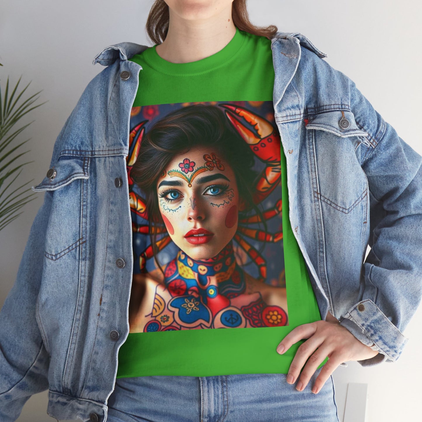 Unisex Heavy Cotton T-Shirt, Cancer, Zodiac v1, Sexy Art