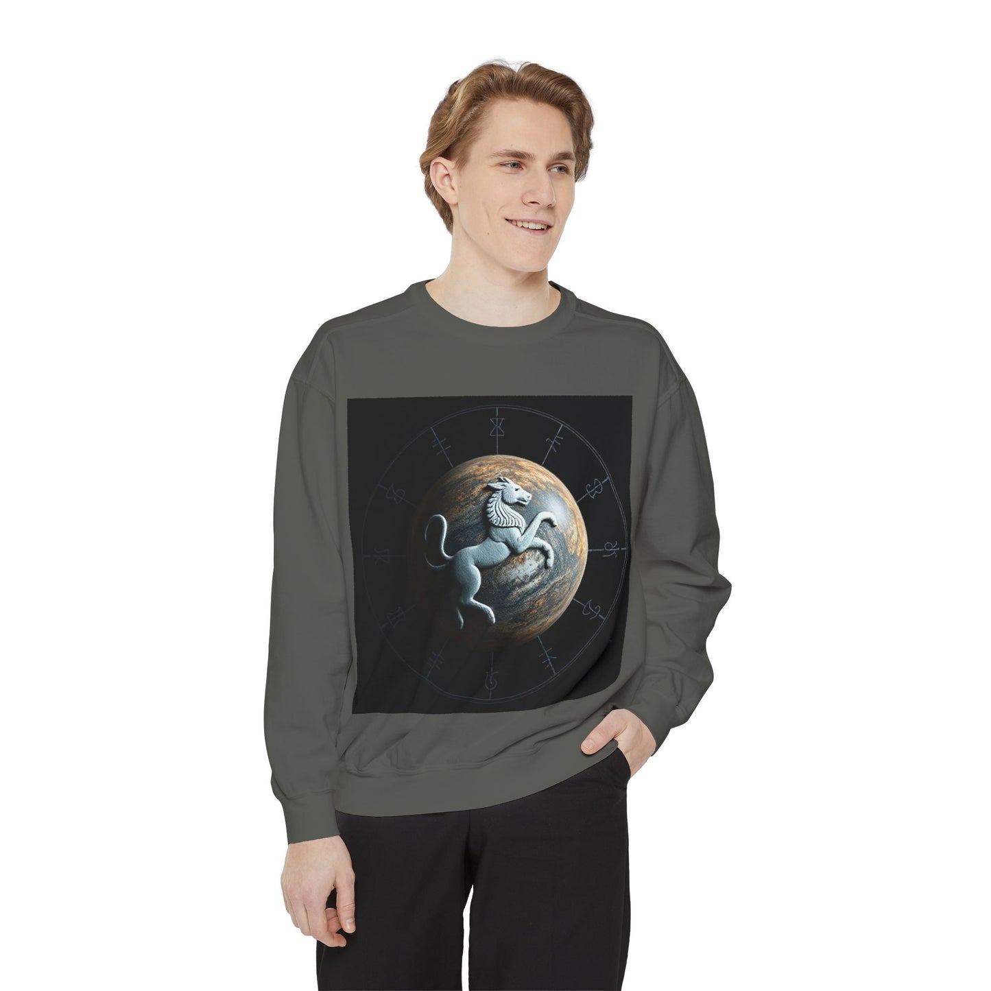 Garment-Dyed Sweatshirt, Unisex, Space Animal Design, Aquarius