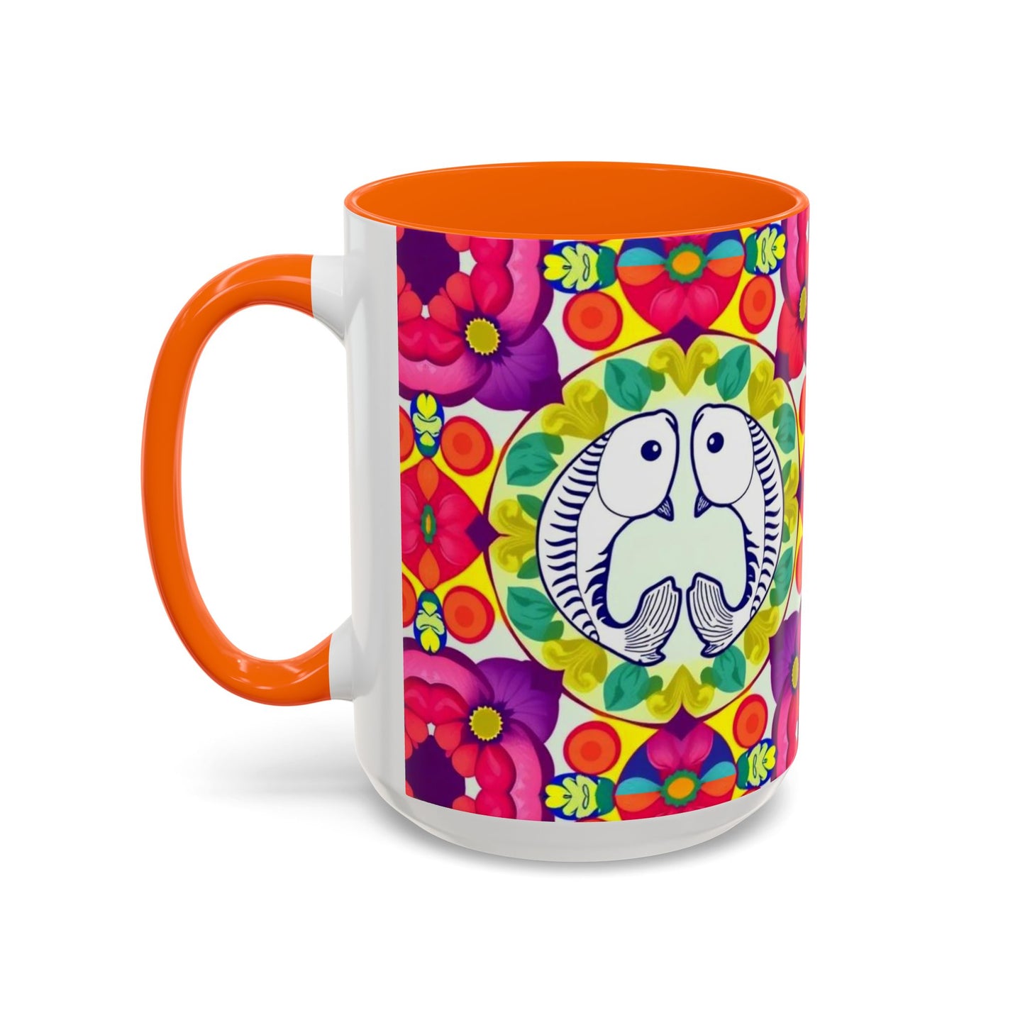 Accent Coffee Mug, Pisces, Zodiac v4, Flower Pattern, (11, 15oz)