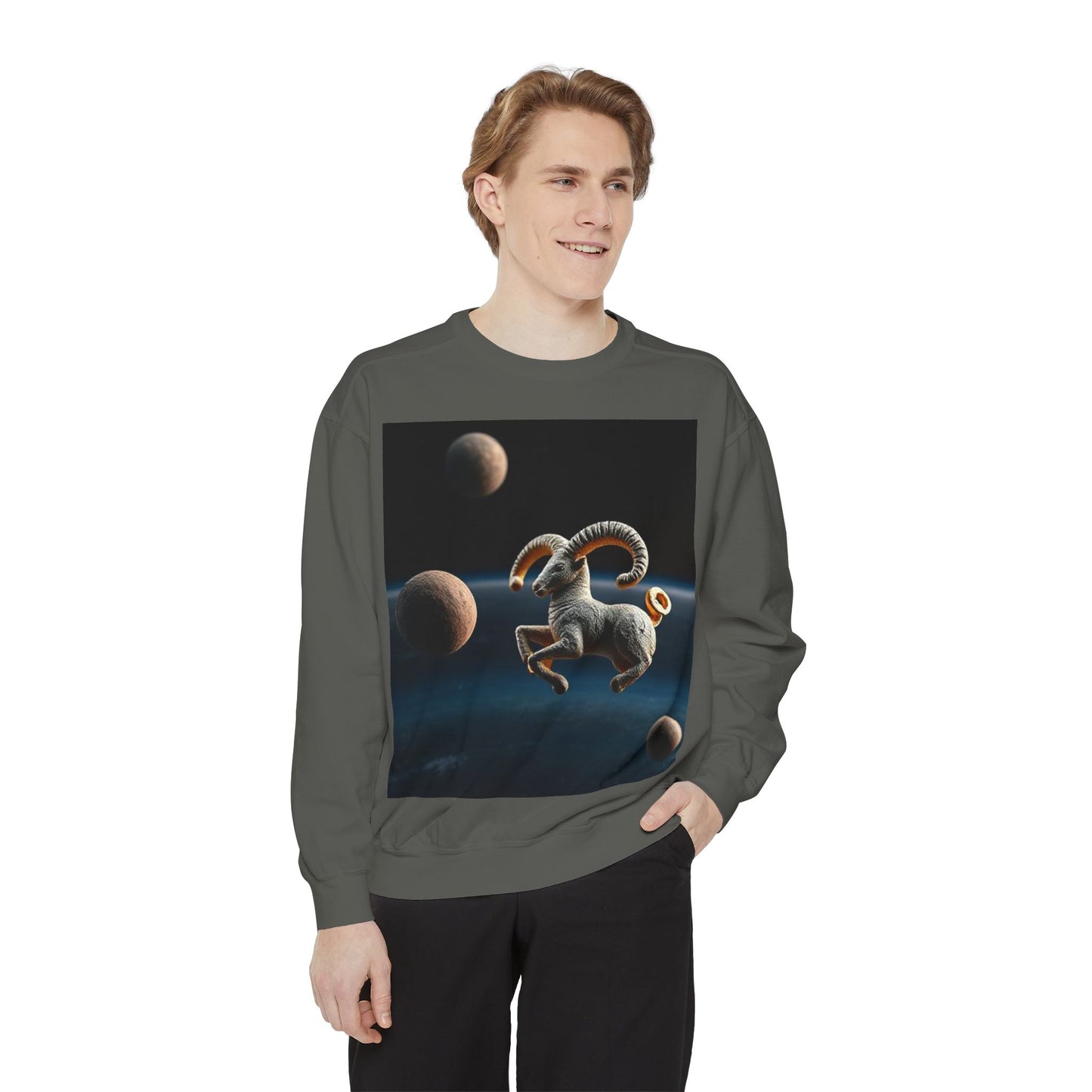 Garment-Dyed Sweatshirt, Unisex, Space Animal Design v1, Aries