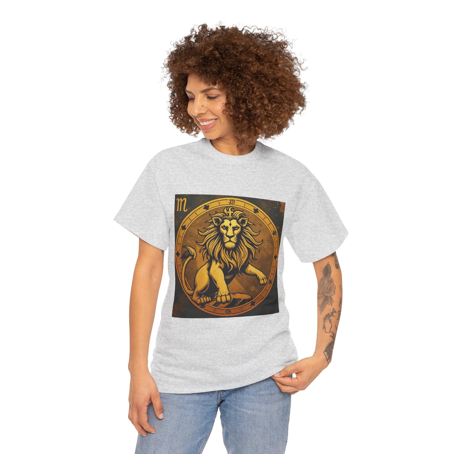 Unisex Heavy Cotton T-Shirt, Gold Lion, Leo Zodiac Design