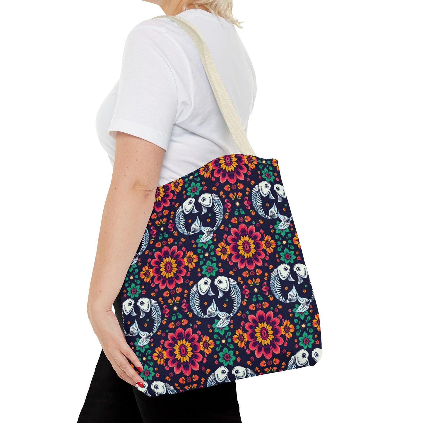 Tote Bag (AOP), Pisces, Zodiac v1, Flower Pattern