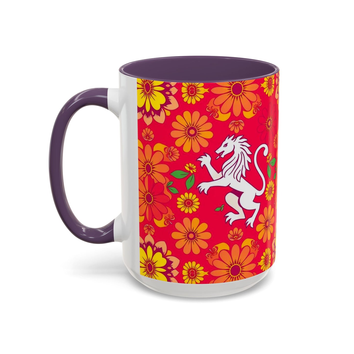 Accent Coffee Mug, Leo, Zodiac v4, Flower Pattern, (11, 15oz)