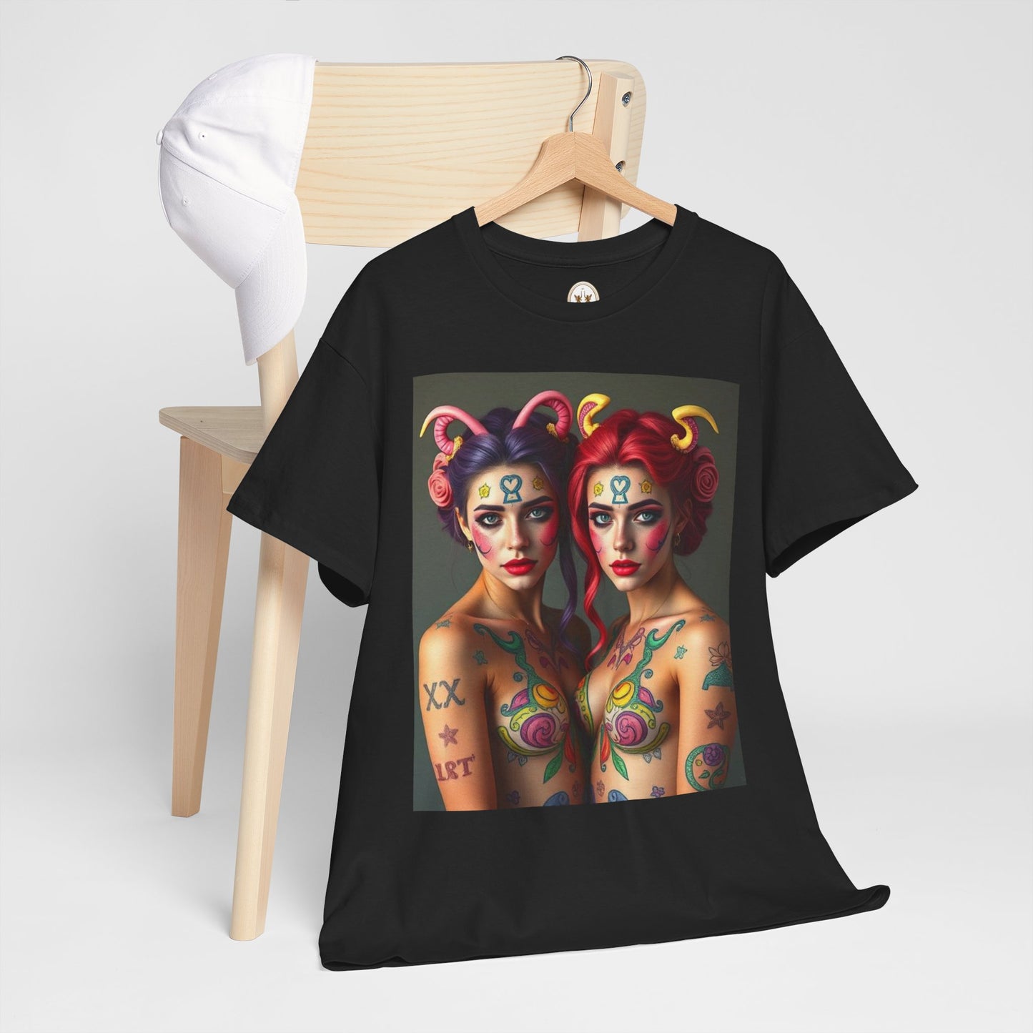 Unisex Heavy Cotton T-Shirt, Gemini, Zodiac v3, Sexy Art