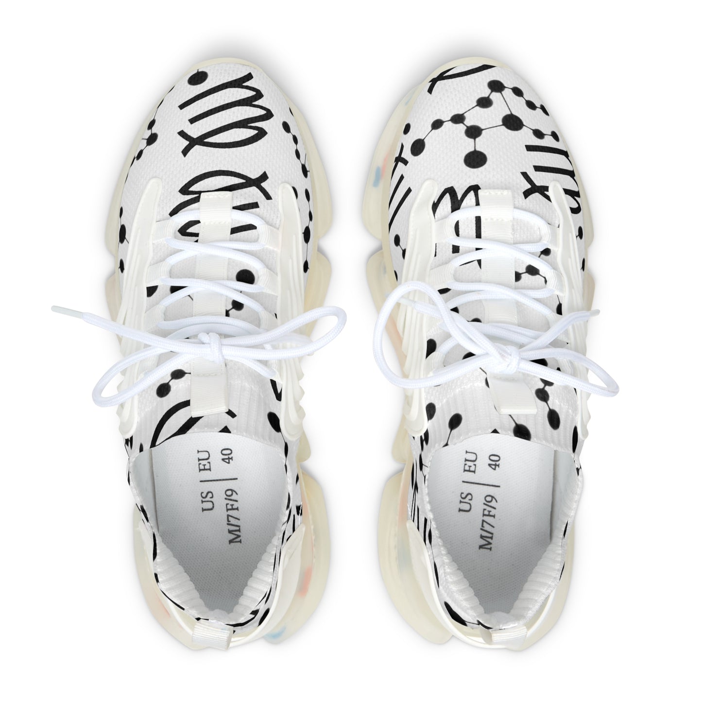 Women's Mesh Sneakers, Constellation & Symbol, Virgo Zodiac Sign, AOP