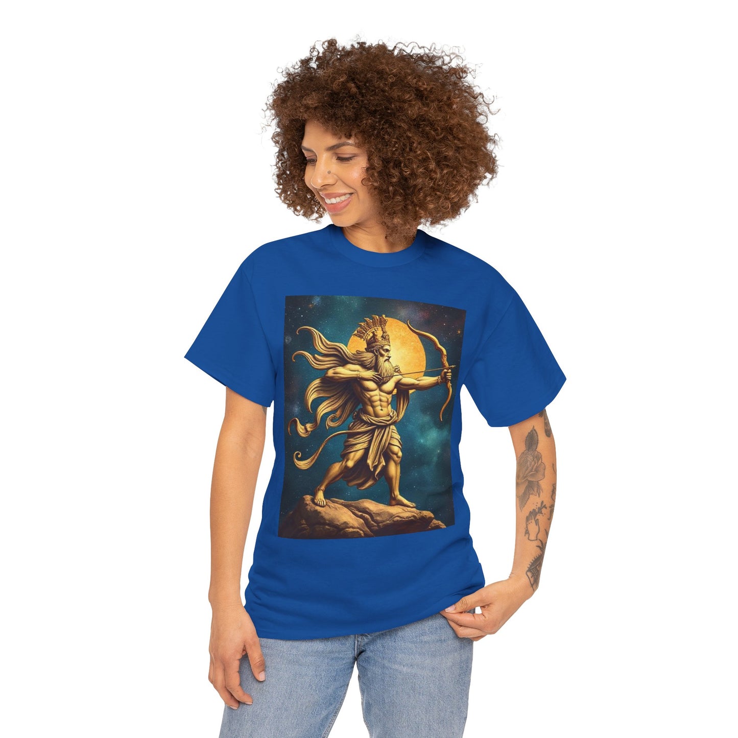 Unisex Heavy Cotton T-Shirt, Midnight Arrow, Sagittarius Zodiac Design