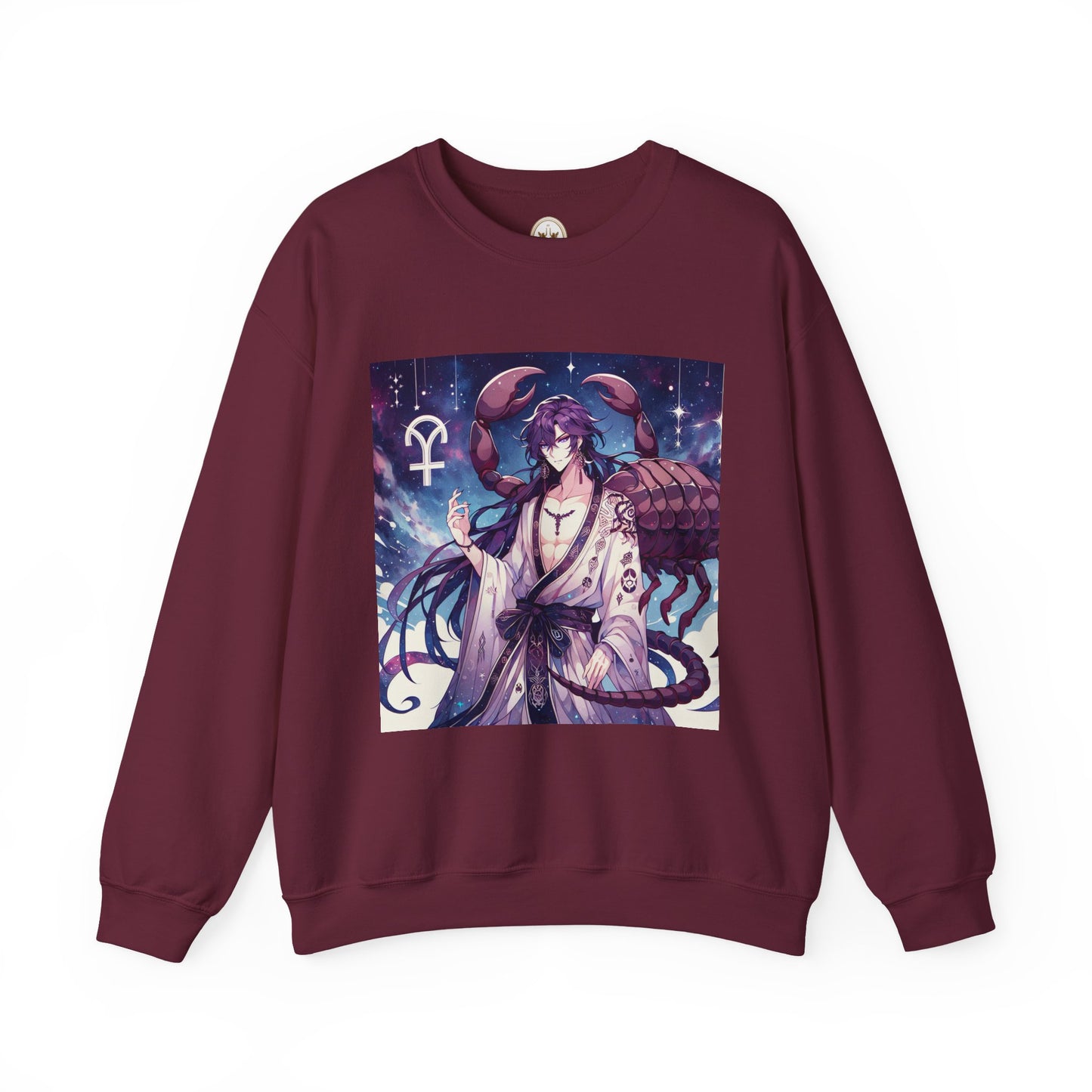 Unisex Heavy Blend™ Crewneck Sweatshirt, Scorpio Zodiac Design, purple scorpion anime