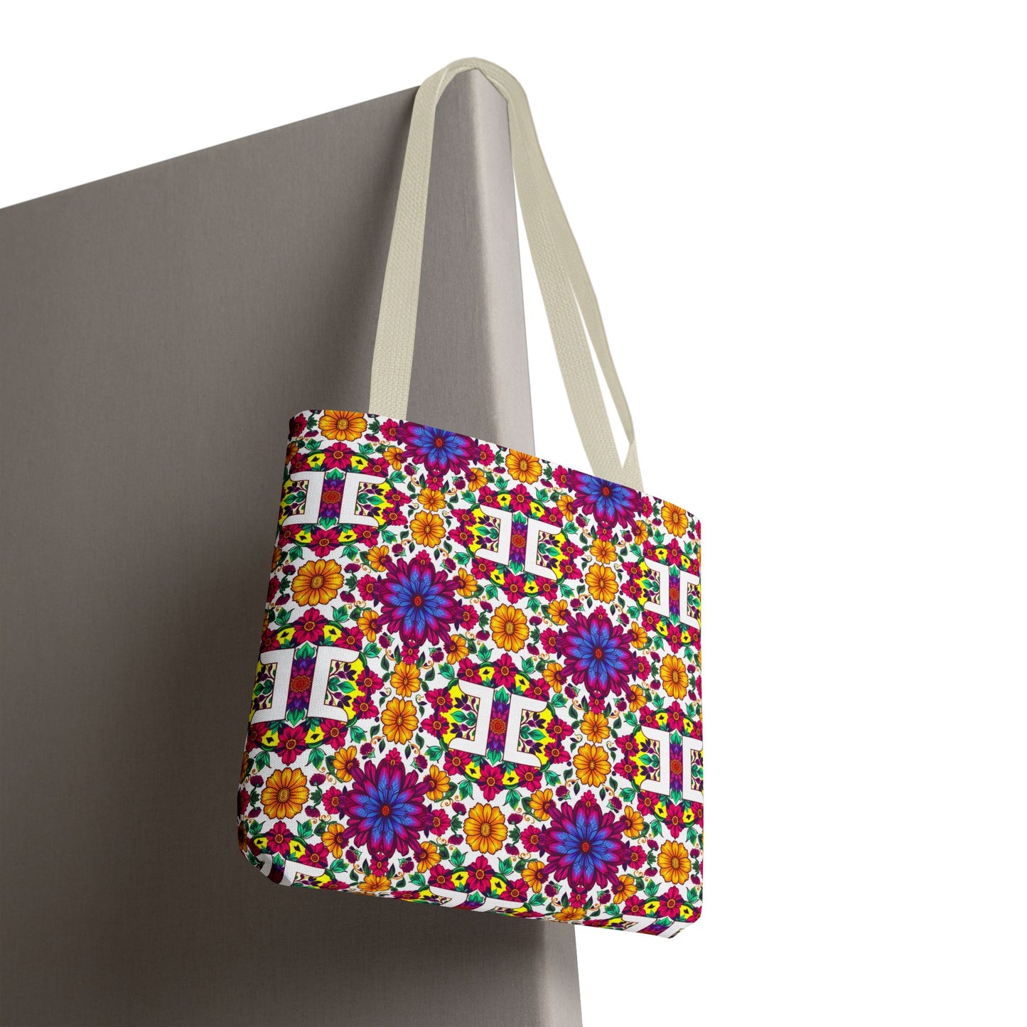 Tote Bag, (AOP), Gemini, Zodiac v3, Flower Pattern