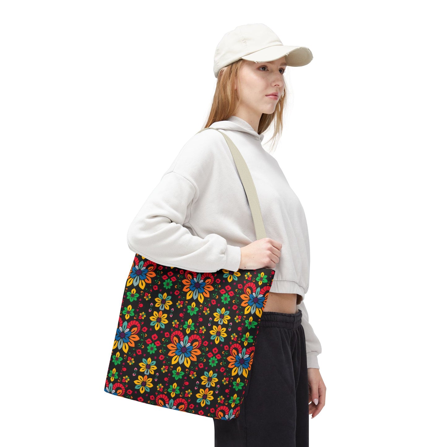 Tote Bag, (AOP), Aries, Zodiac v3, Flower Pattern