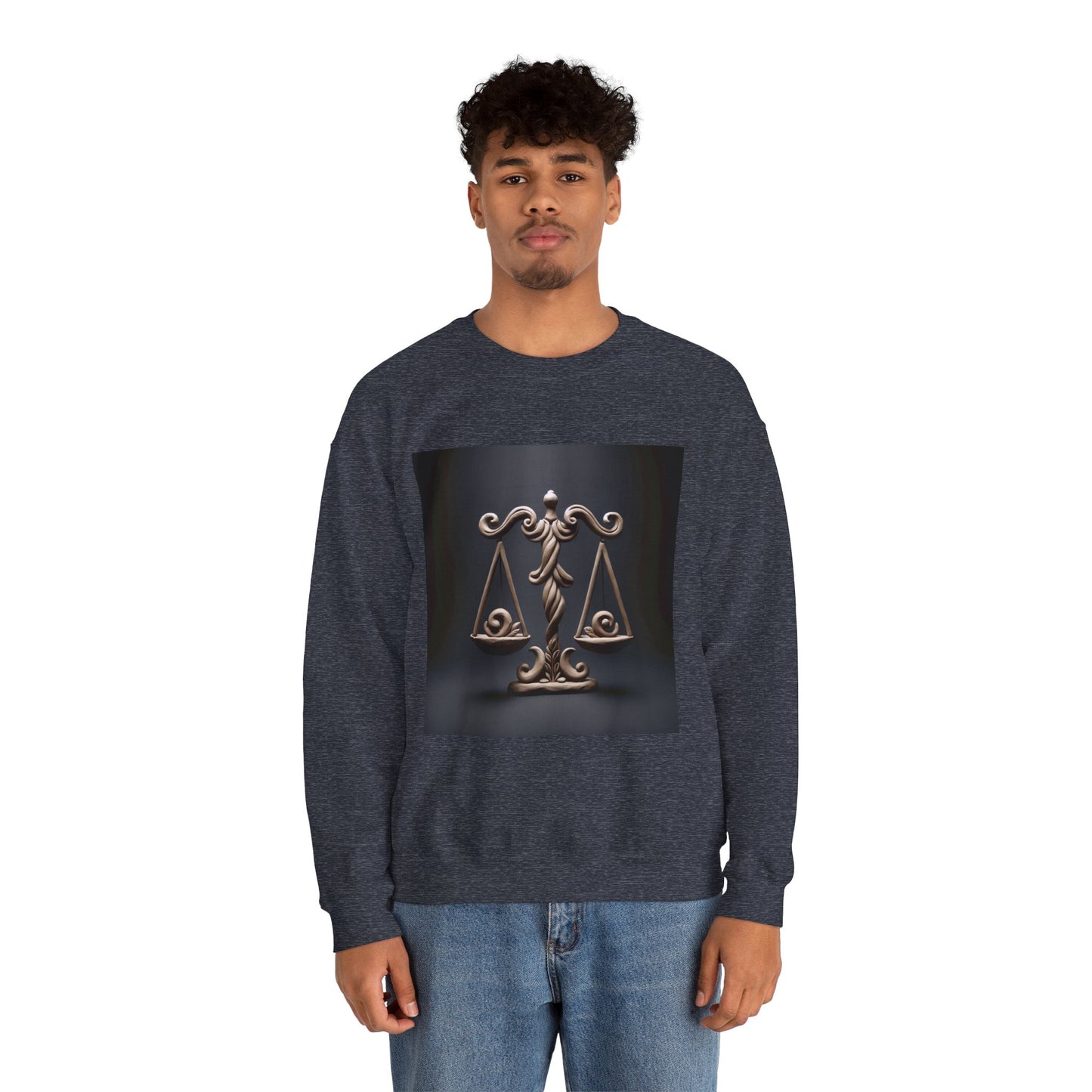 Unisex Heavy Blend™ Crewneck Sweatshirt, Brown Scale, Libra Zodiac Design