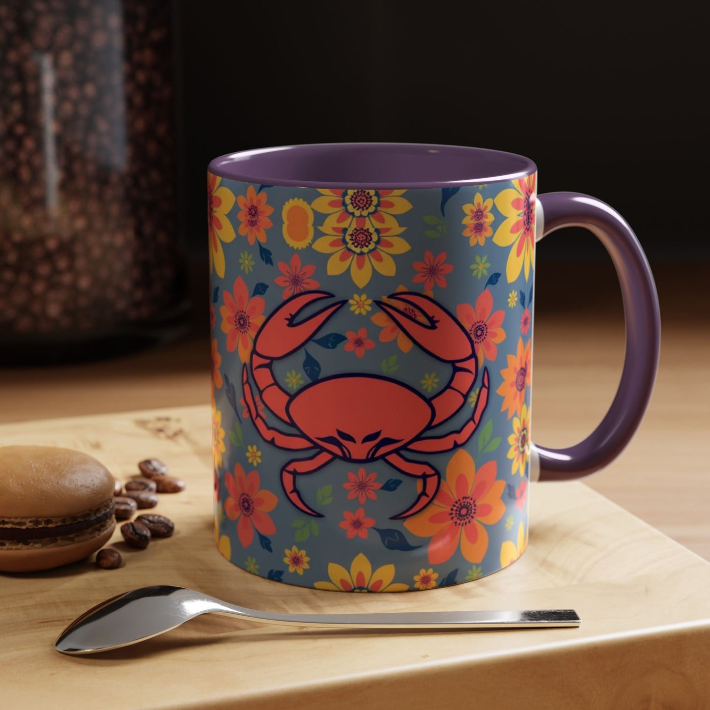 Accent Coffee Mug, Cancer, Zodiac v1, Flower Pattern, (11, 15oz)