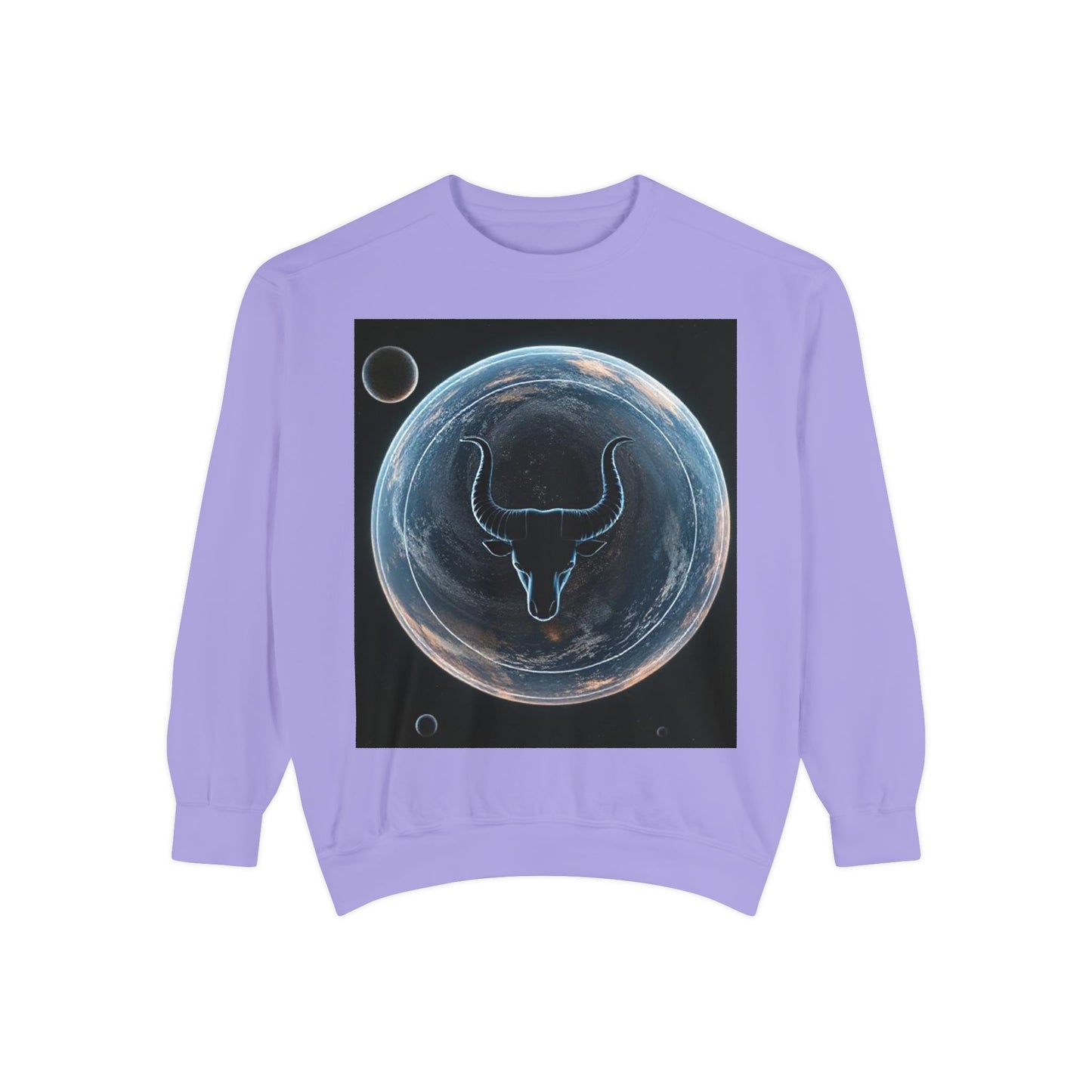 Garment-Dyed Sweatshirt, Unisex, Space Animal Design, Taurus