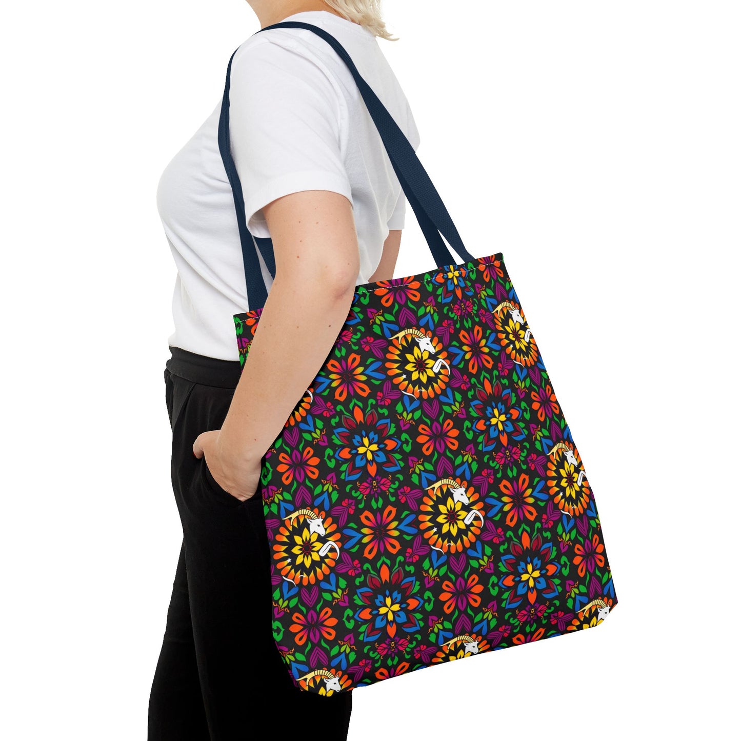 Tote Bag, (AOP), Capricorn, Zodiac v3, Flower Pattern
