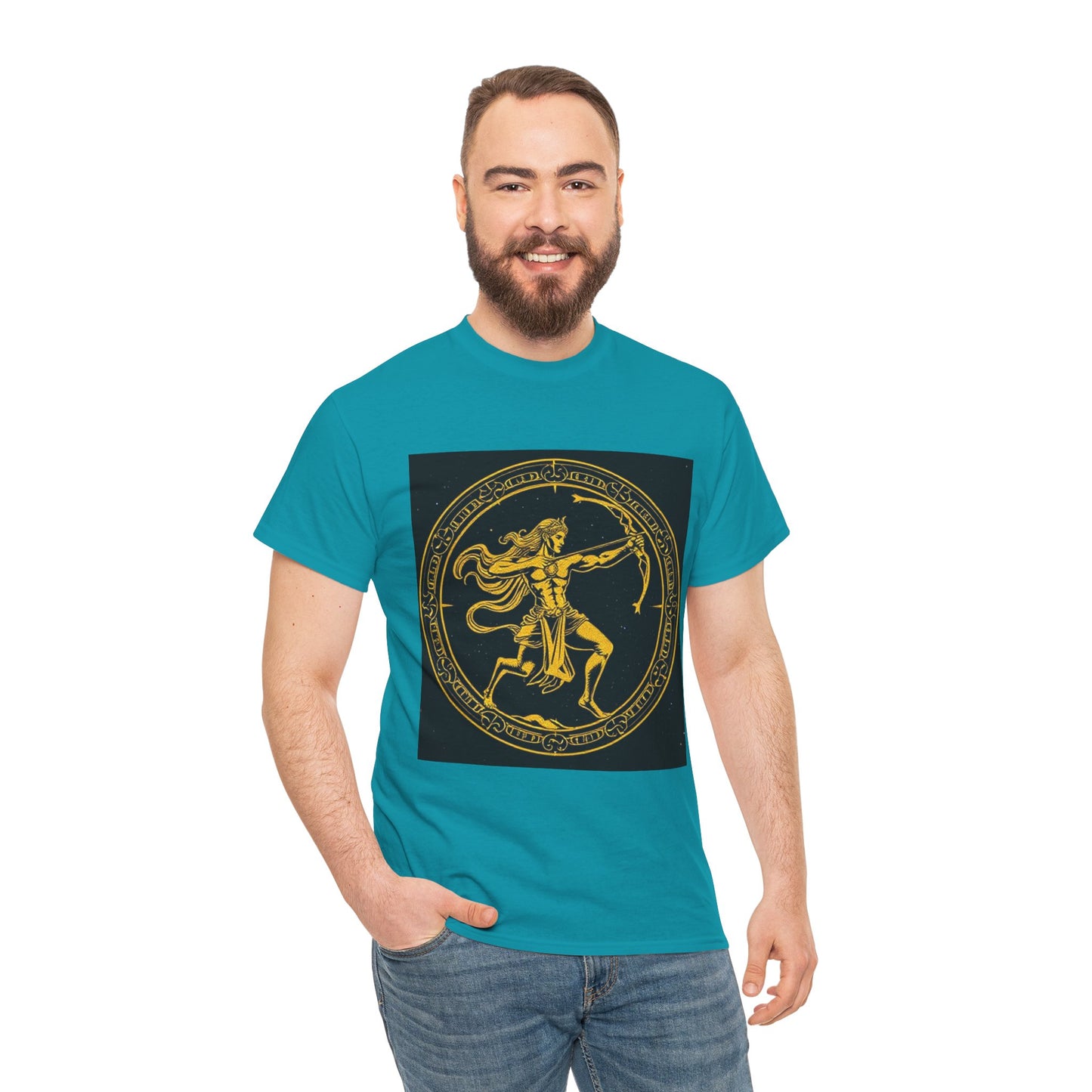 Unisex Heavy Cotton T-Shirt, Mythical Faun/Satyr v1, Sagittarius Zodiac Design