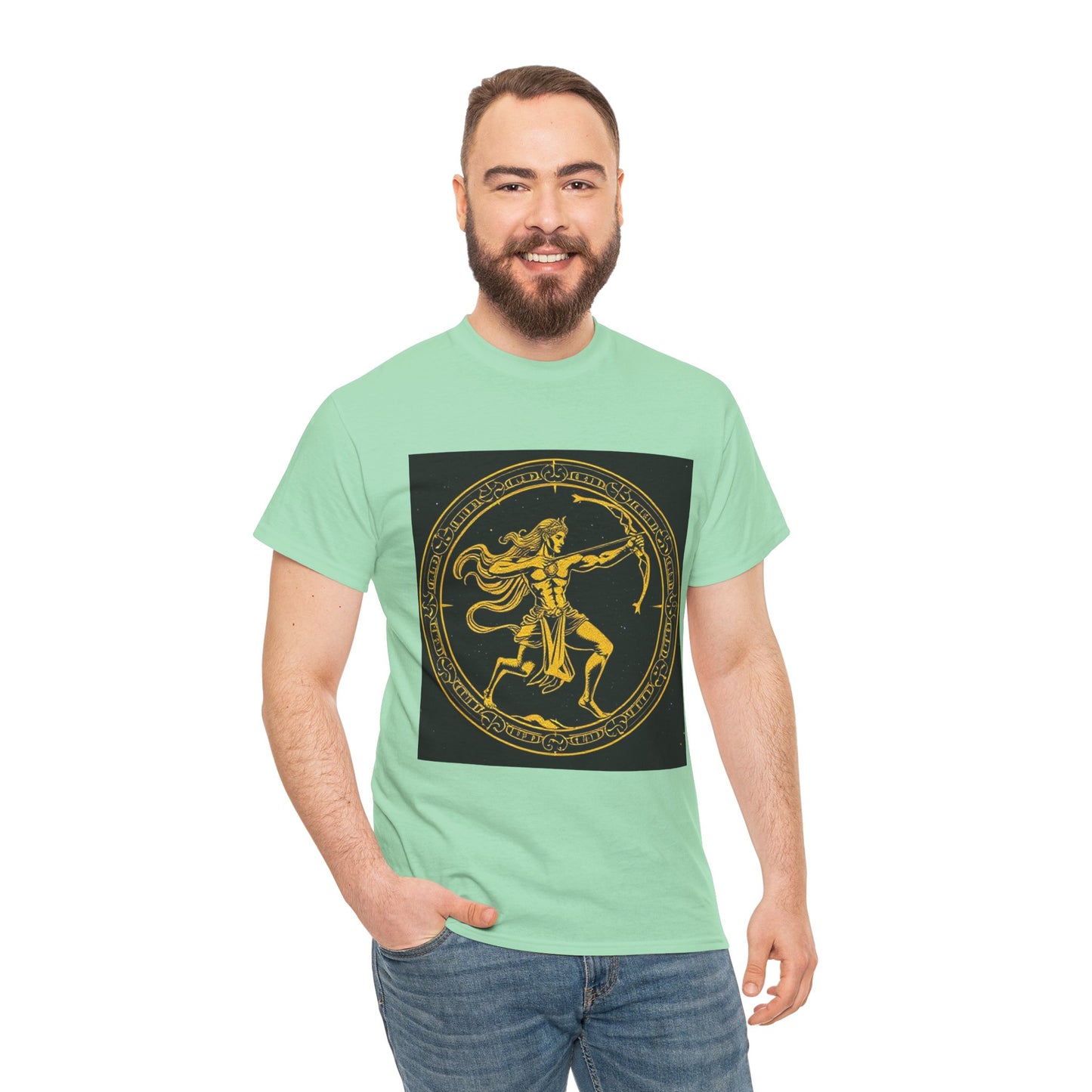 Unisex Heavy Cotton T-Shirt, Mythical Faun/Satyr v1, Sagittarius Zodiac Design